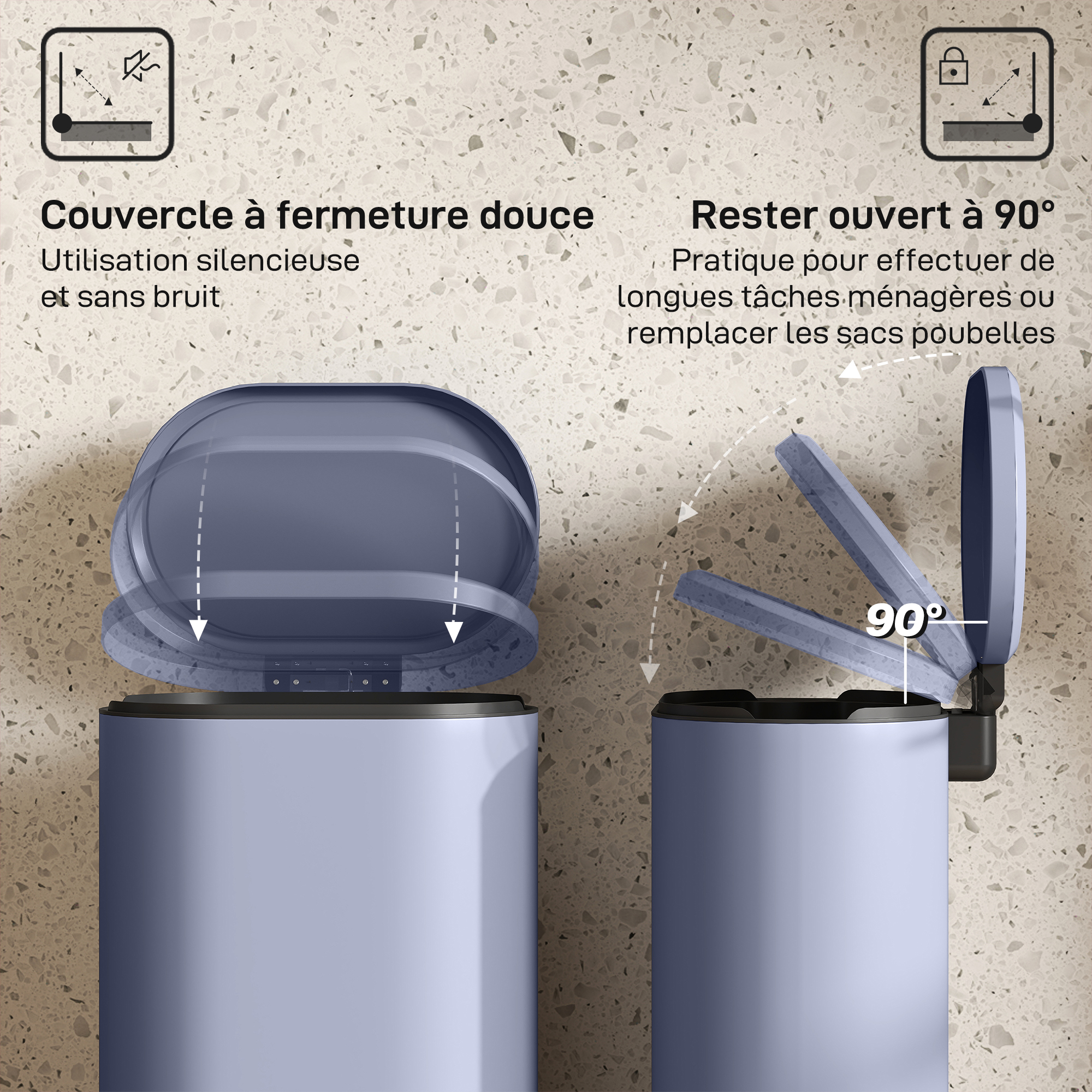 Couvercle à fermeture amortie silencieuse