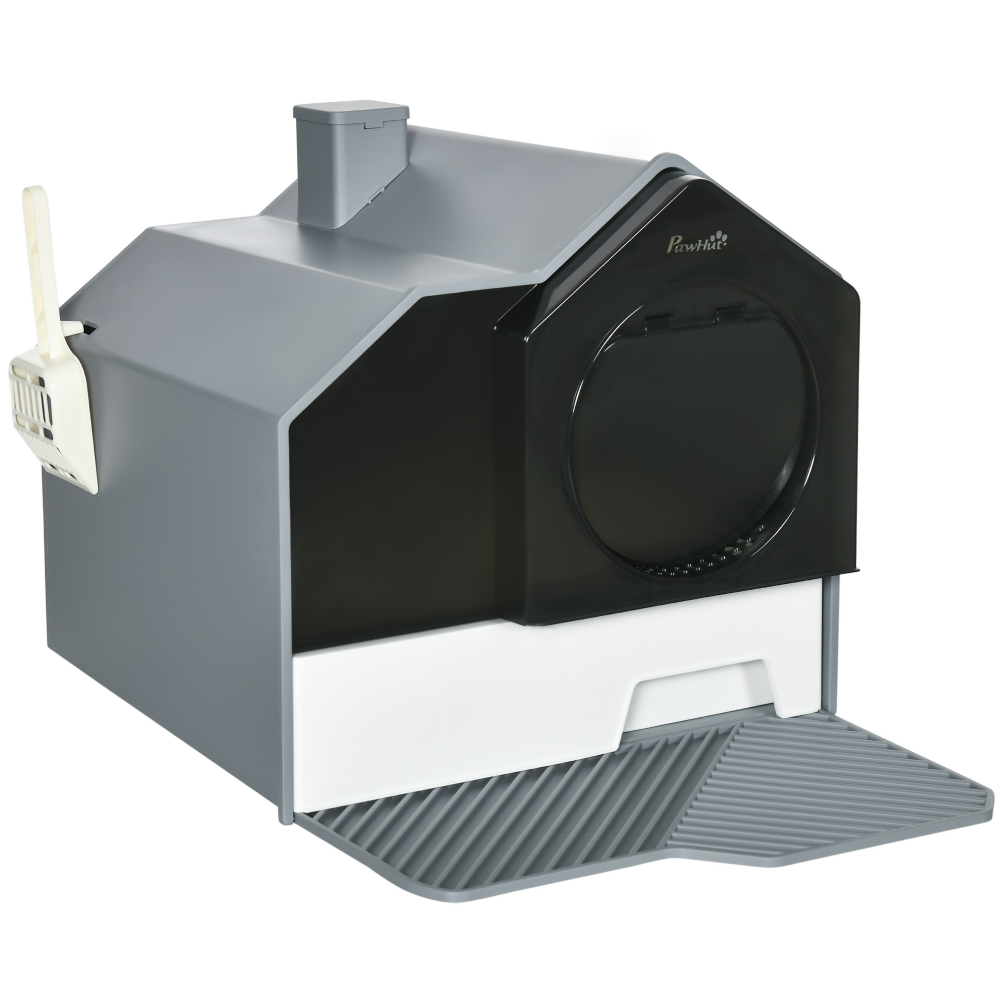 Maison de toilette bac à litière pour chat design maisonnette avec pelle, filtre et tapis dim. 47L x 45l x 42H cm