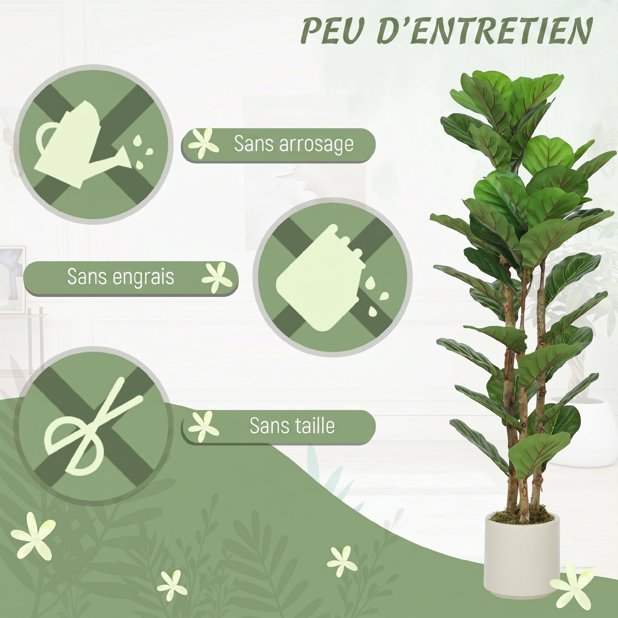Feuilles PEVA et tiges bois réalistes