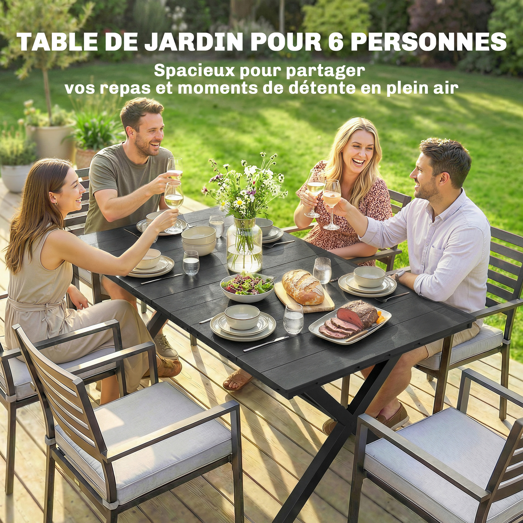 Table de jardin rectangulaire HDPE effet bois 150x90cm - Vue 1