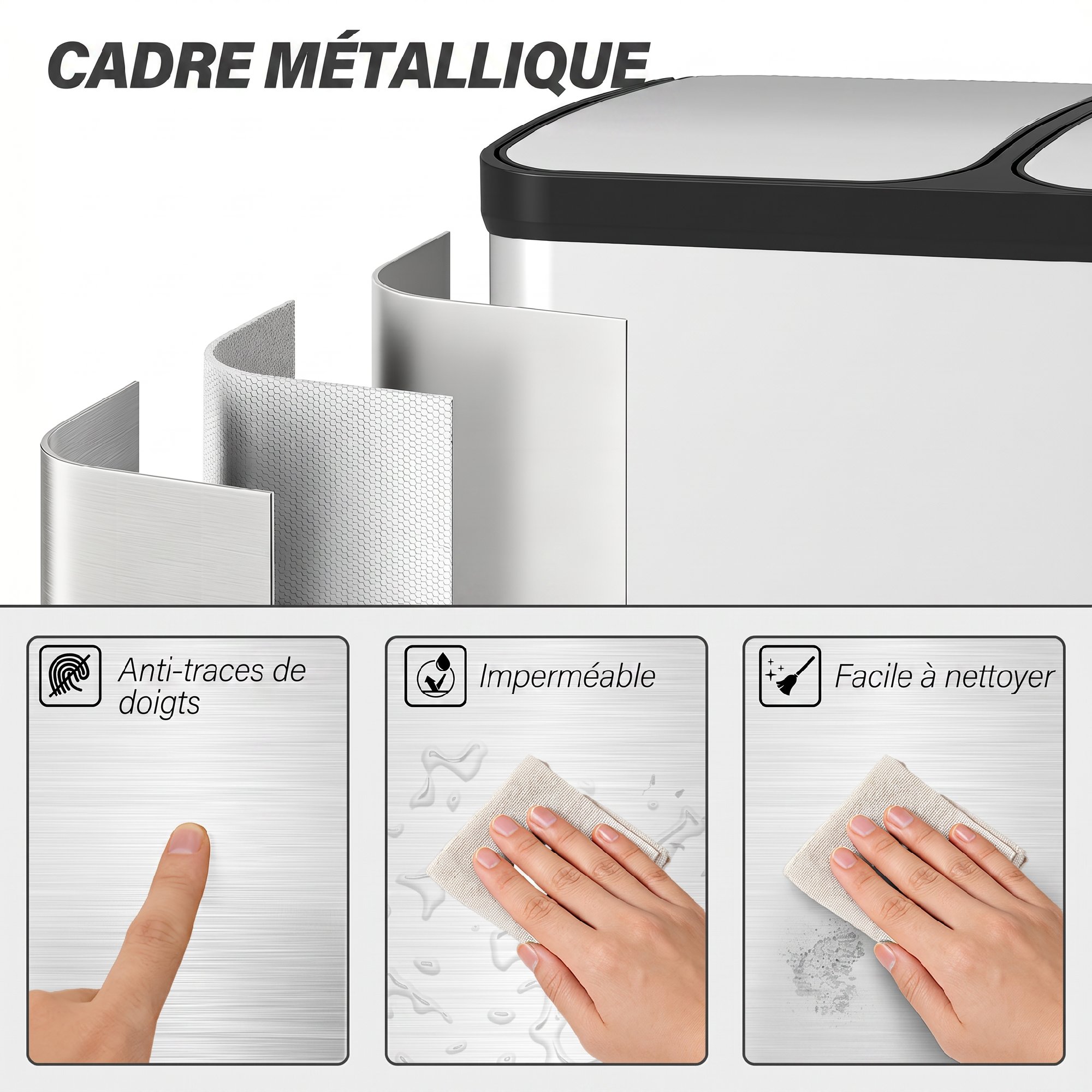 Corps acier inox brossé anti‑traces