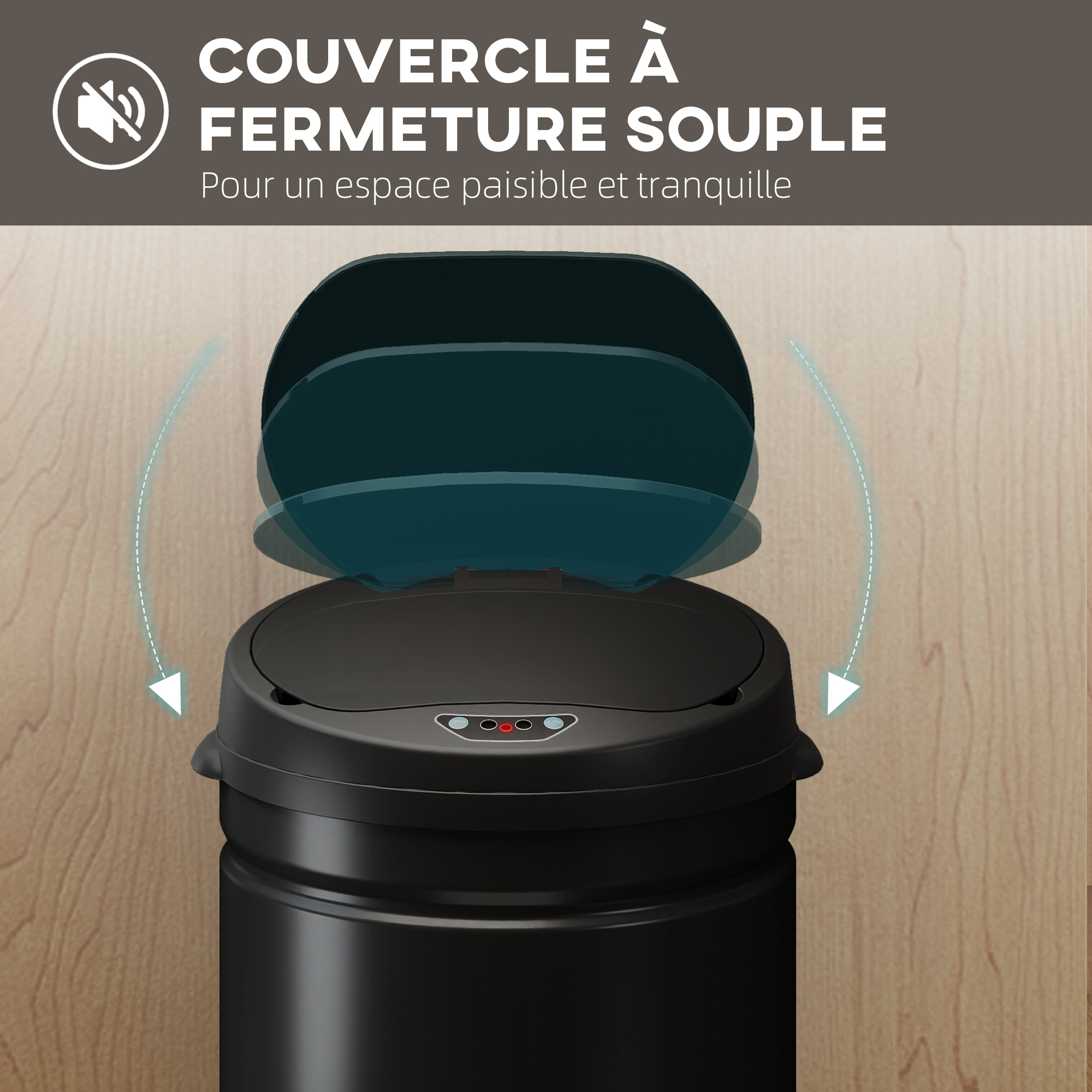 Couvercle fermeture douce silencieuse finition acier inox noir