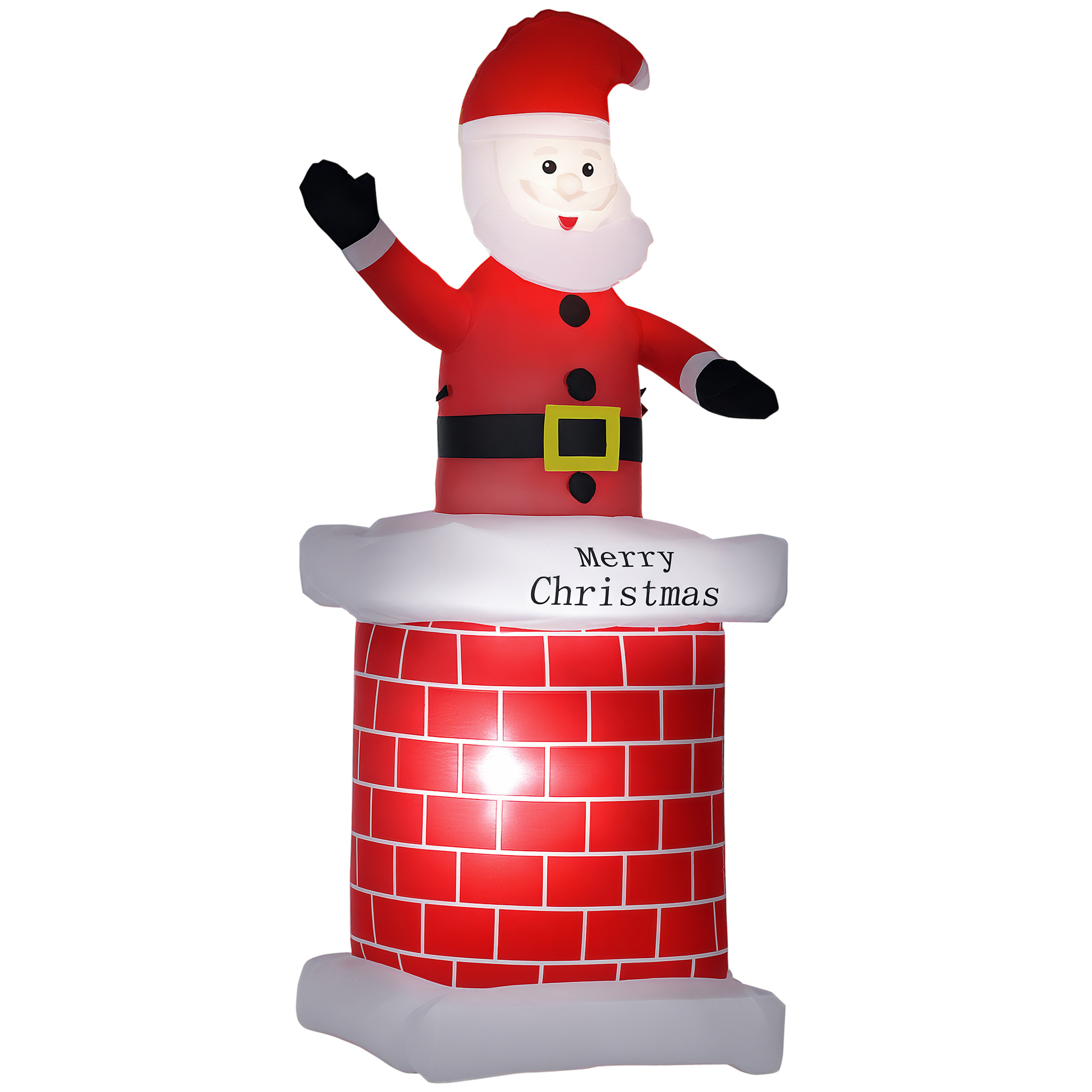 Père Noël gonflable lumineux LED avec cheminée, hauteur 210 cm, polyester imperméable, rouge blanc noir, décoration de Noël extérieure et intérieure