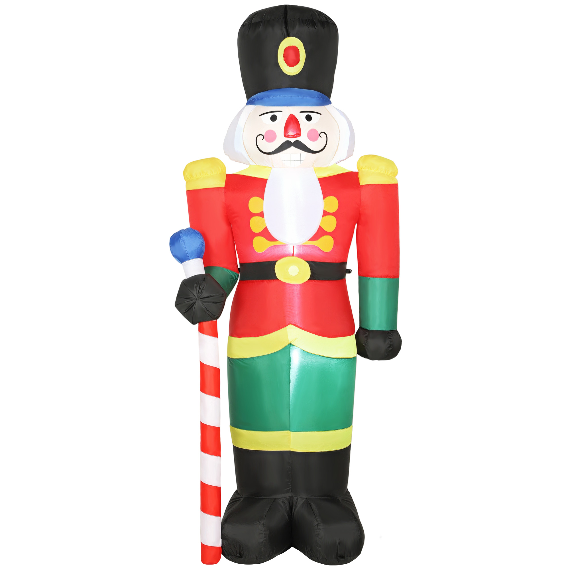 Soldat casse-noisette gonflable de Noël 245 cm, LED et sceptre, intérieur et extérieur, multicolore