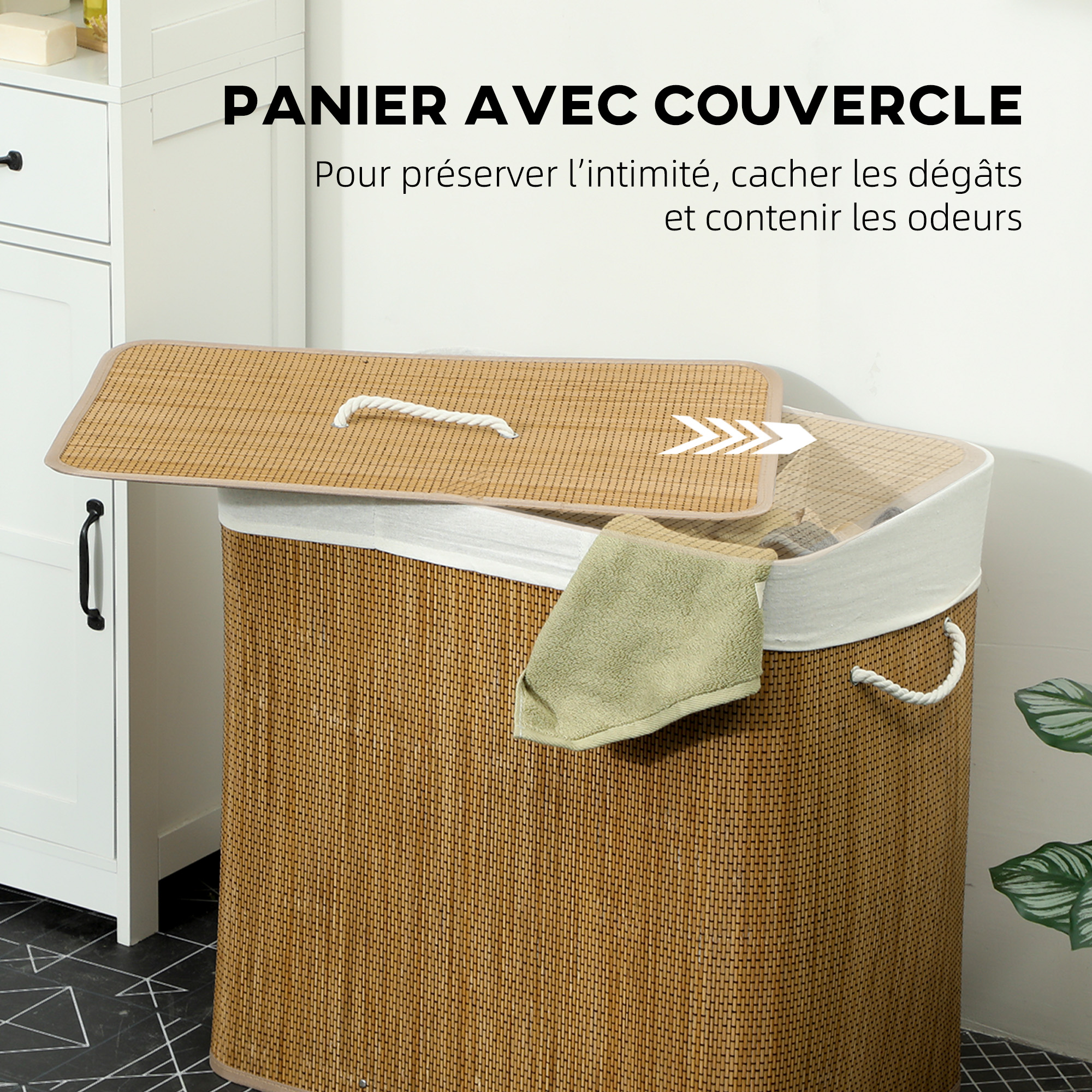 Couvercle anti‑odeurs et 3 espaces de tri 48L