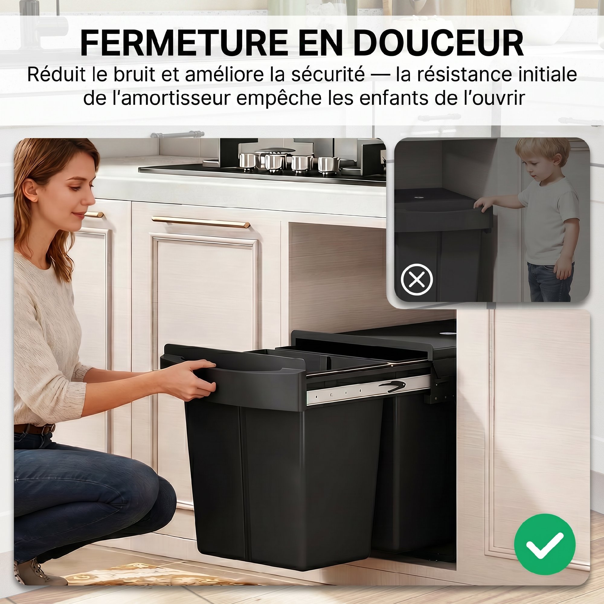 Couvercle anti‑odeurs et cadre acier robuste
