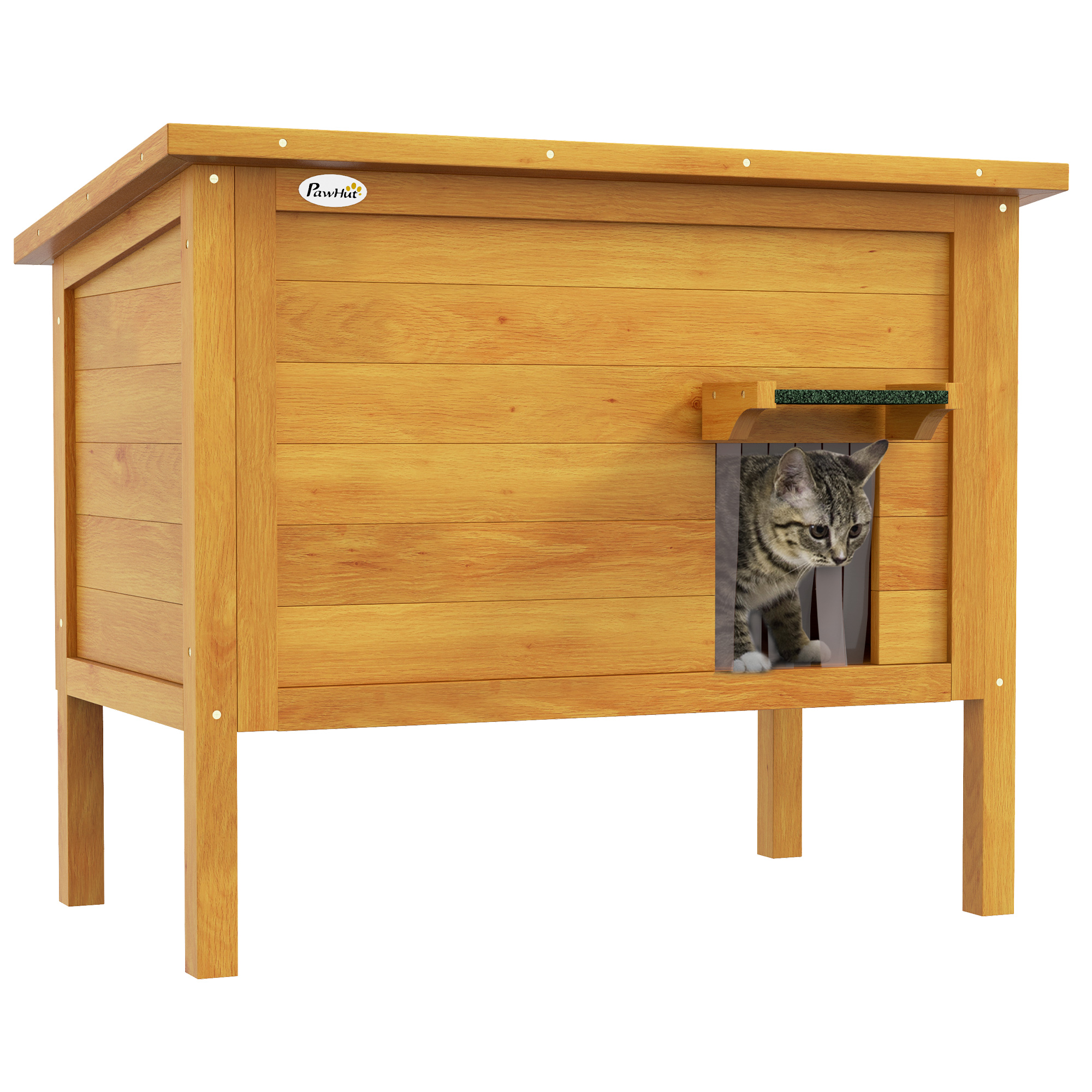 Maison pour chats niche d'extérieur en bois surrélevée avec toit ouvrable isolée 85 x 50 x 68,5 cm naturel vert