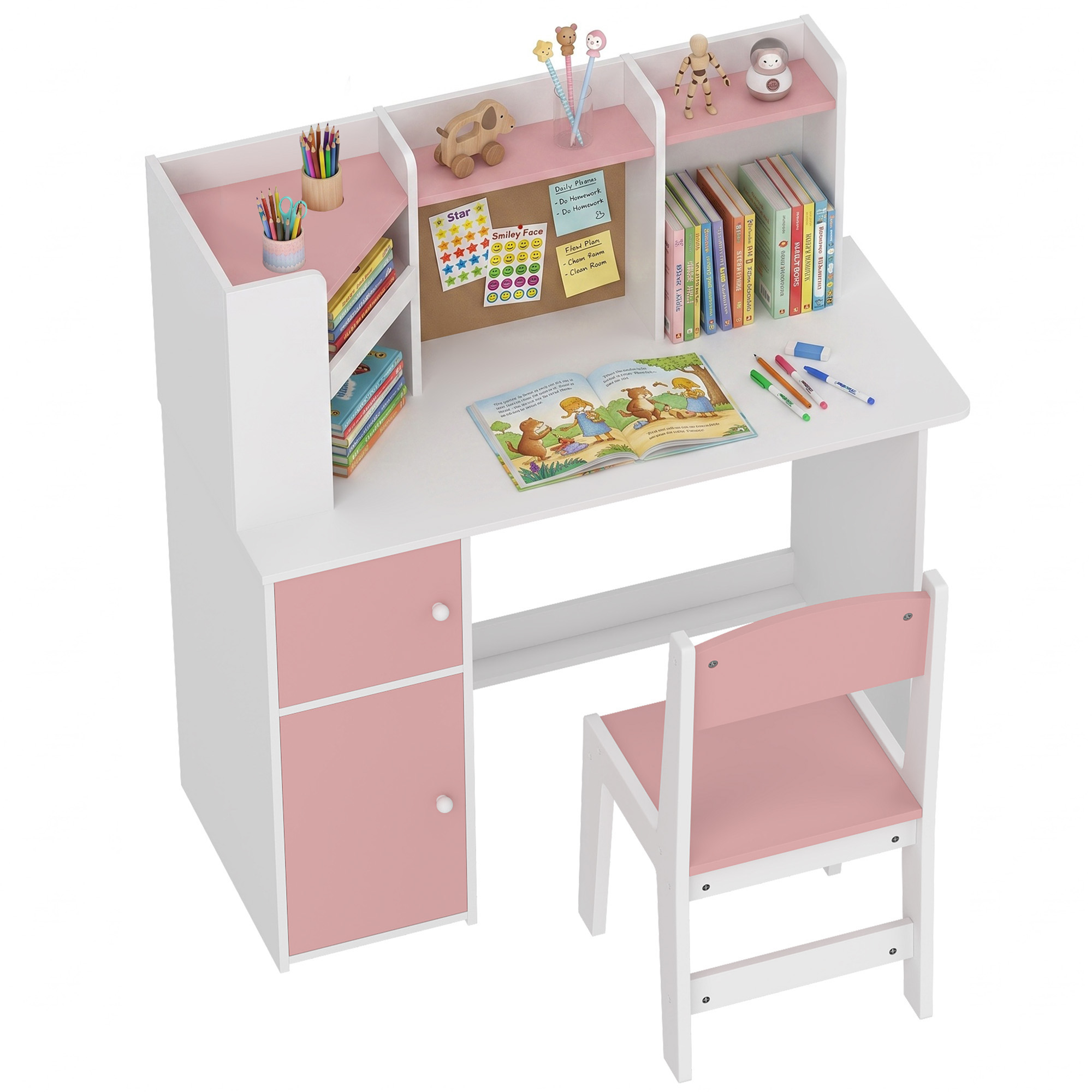Bureau et Chaise Enfant avec Support Tablette Réglable, Porte-Stylo, Tableau en 