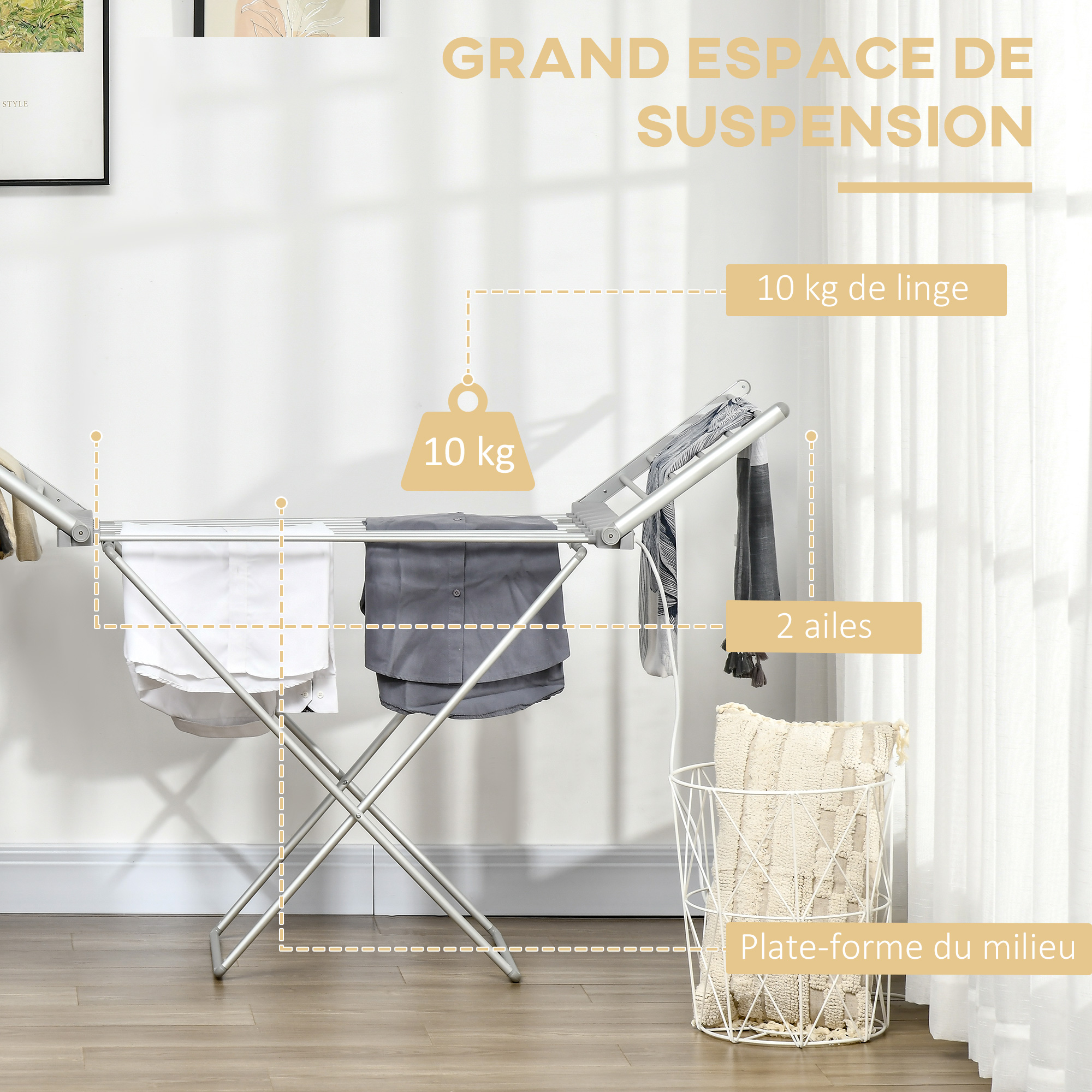 Étendoir séchoir électrique chauffant aluminium