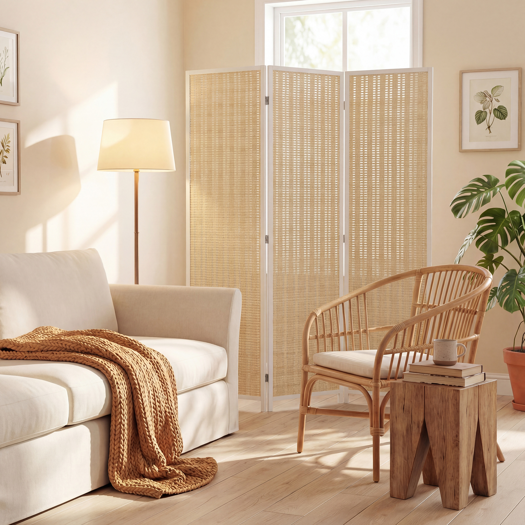 Séparateur espace salon‑chambre‑bureau