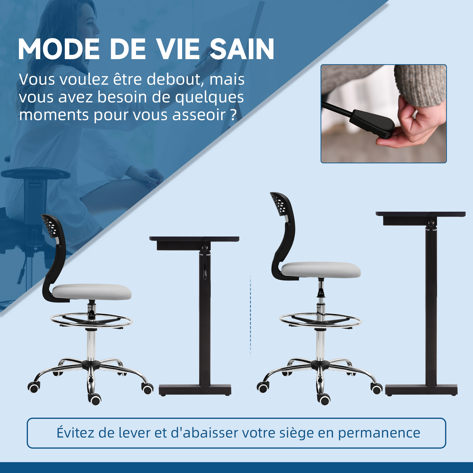 Siège pivotant 360° avec 5 roulettes