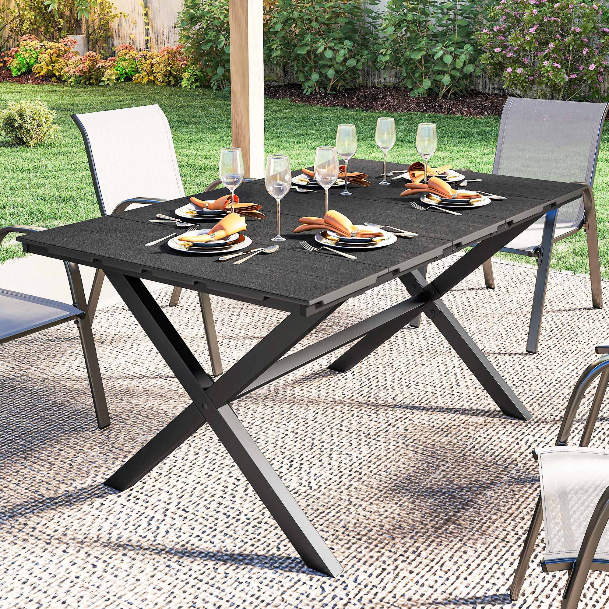 Table de jardin rectangulaire HDPE effet bois 150x90cm - Vue 5