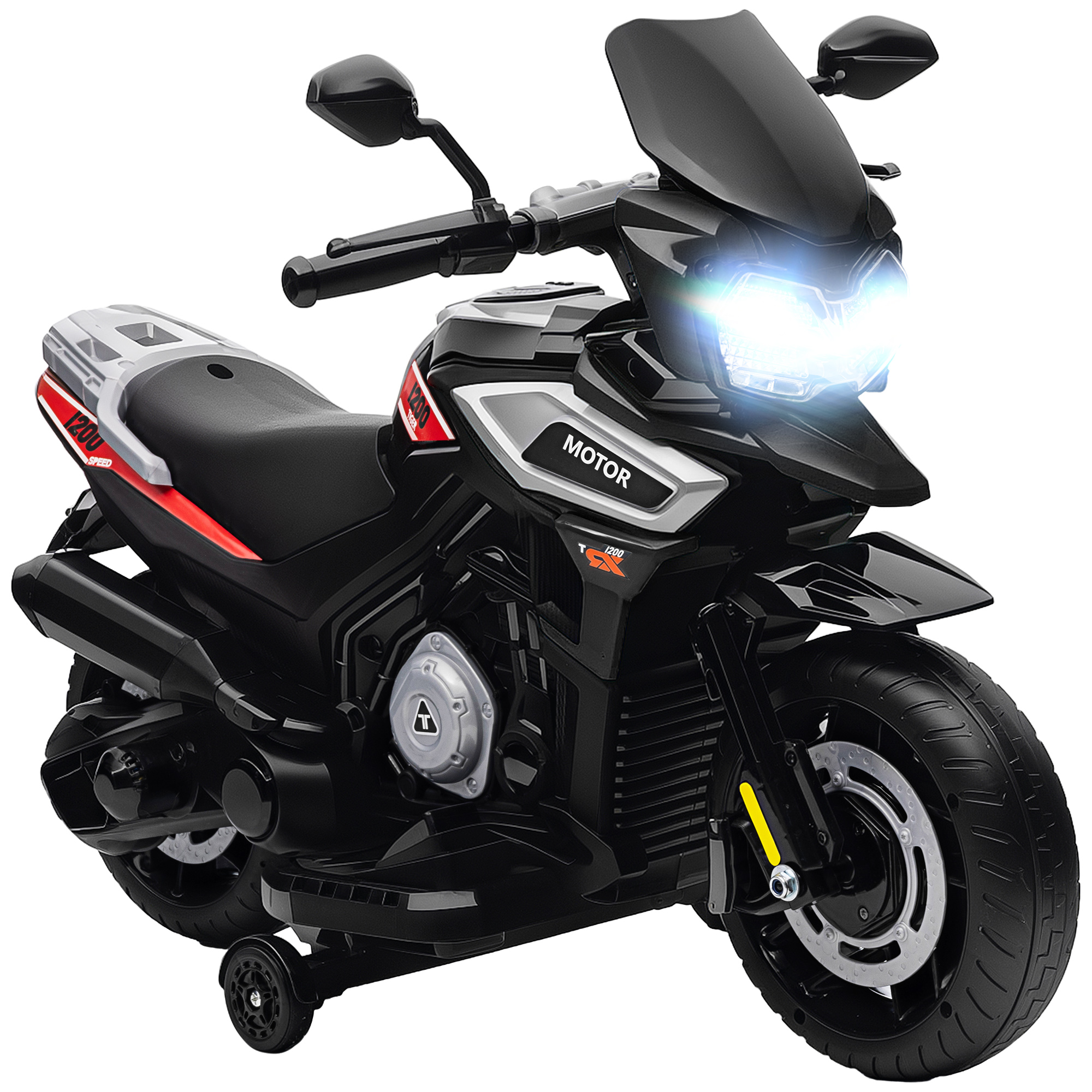 Moto électrique noire et rouge vue complète