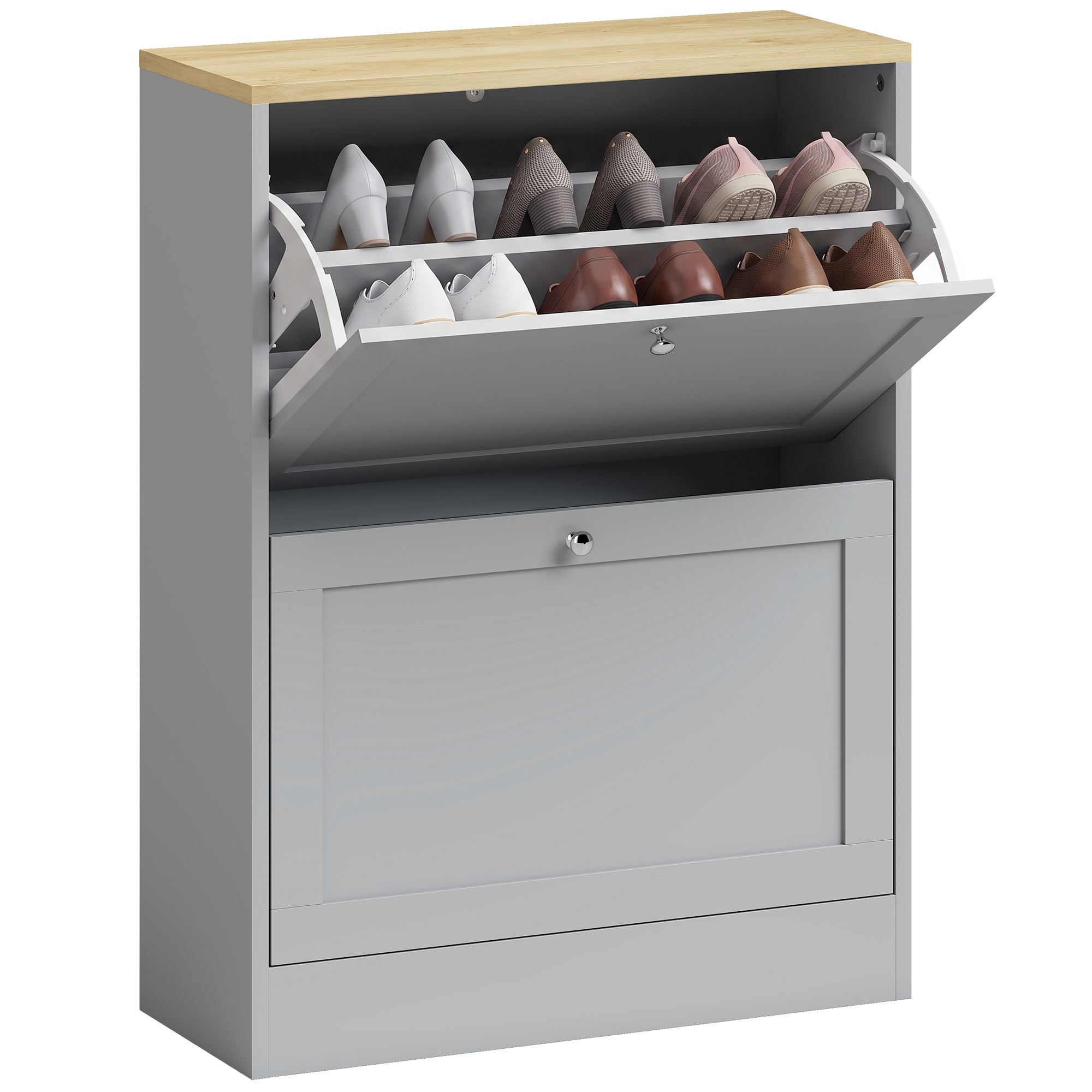 Armoire a chaussures etroite 2 tiroirs rabattables