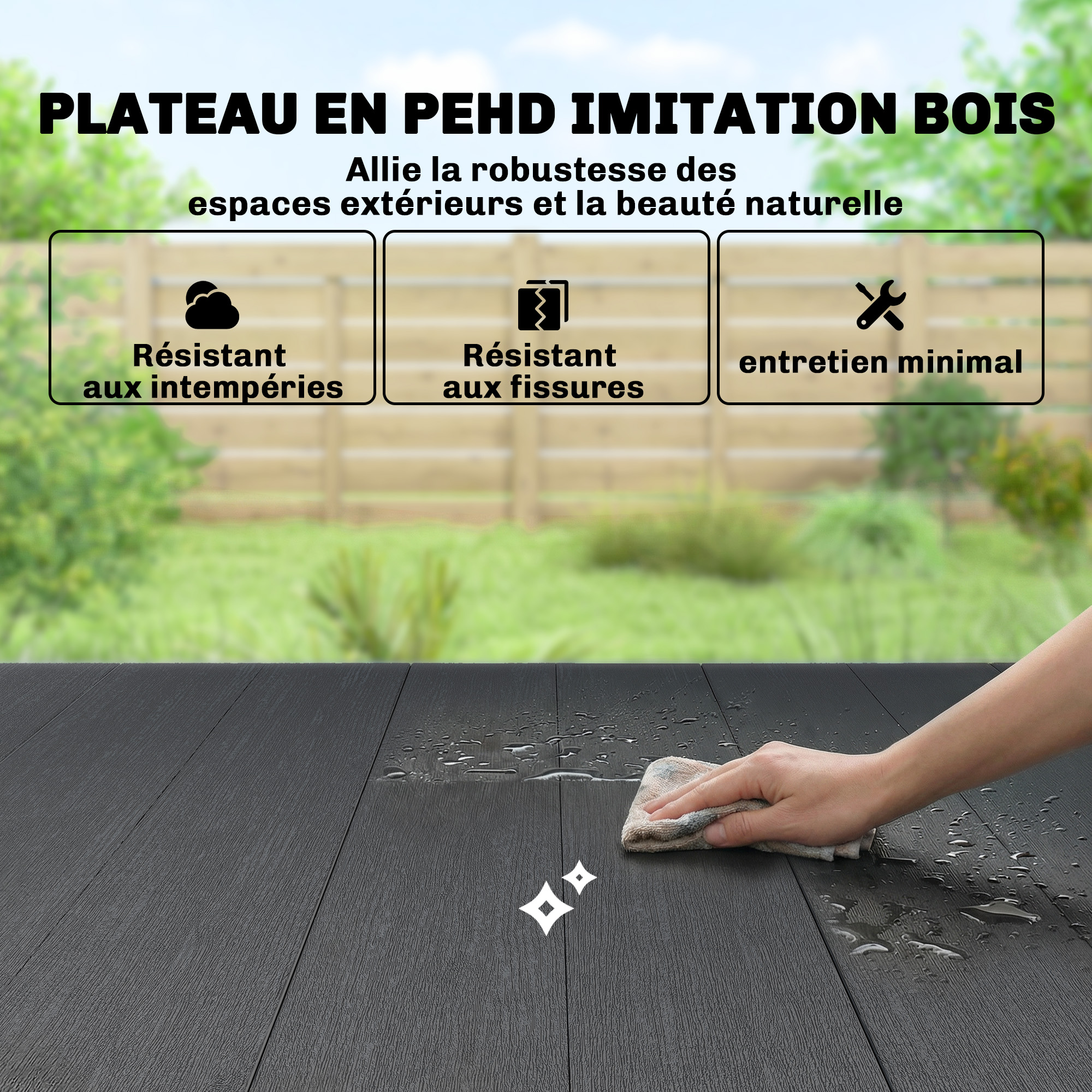 Table de jardin rectangulaire HDPE effet bois 150x90cm - Vue 2