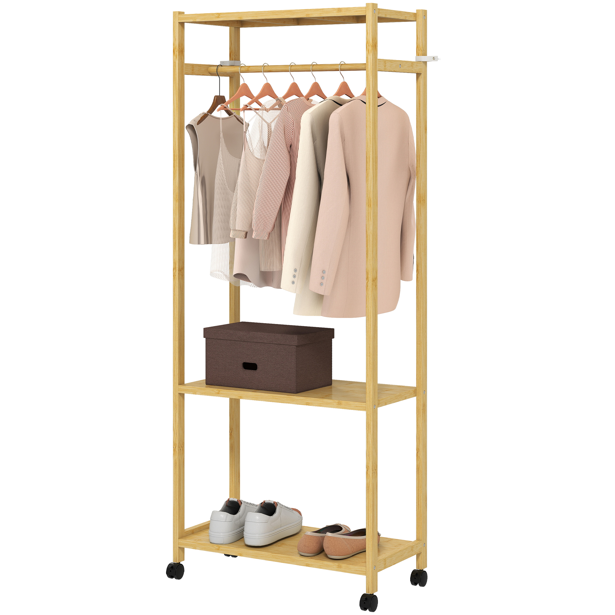 Porte-manteau bambou avec 2 étagères