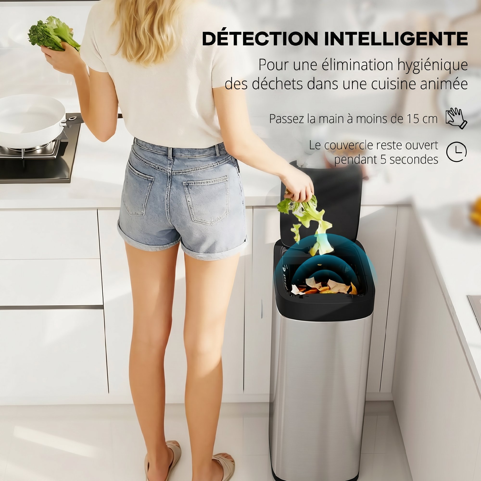 Poubelle automatique 50L inox capteur infrarouge