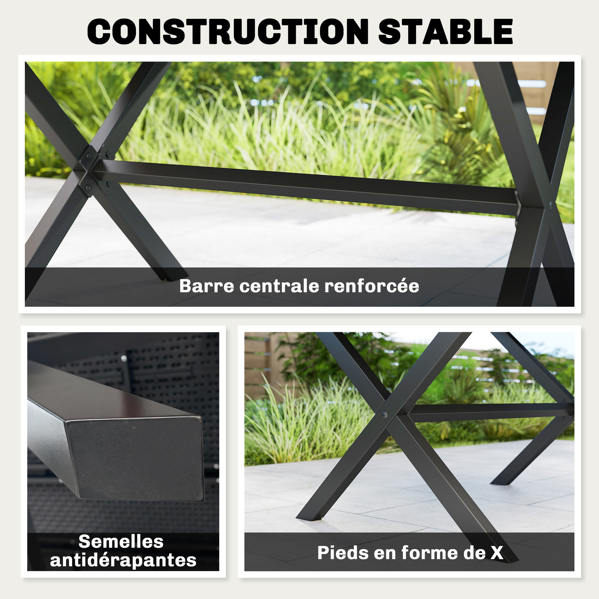 Table de jardin rectangulaire HDPE effet bois 150x90cm - Vue 3