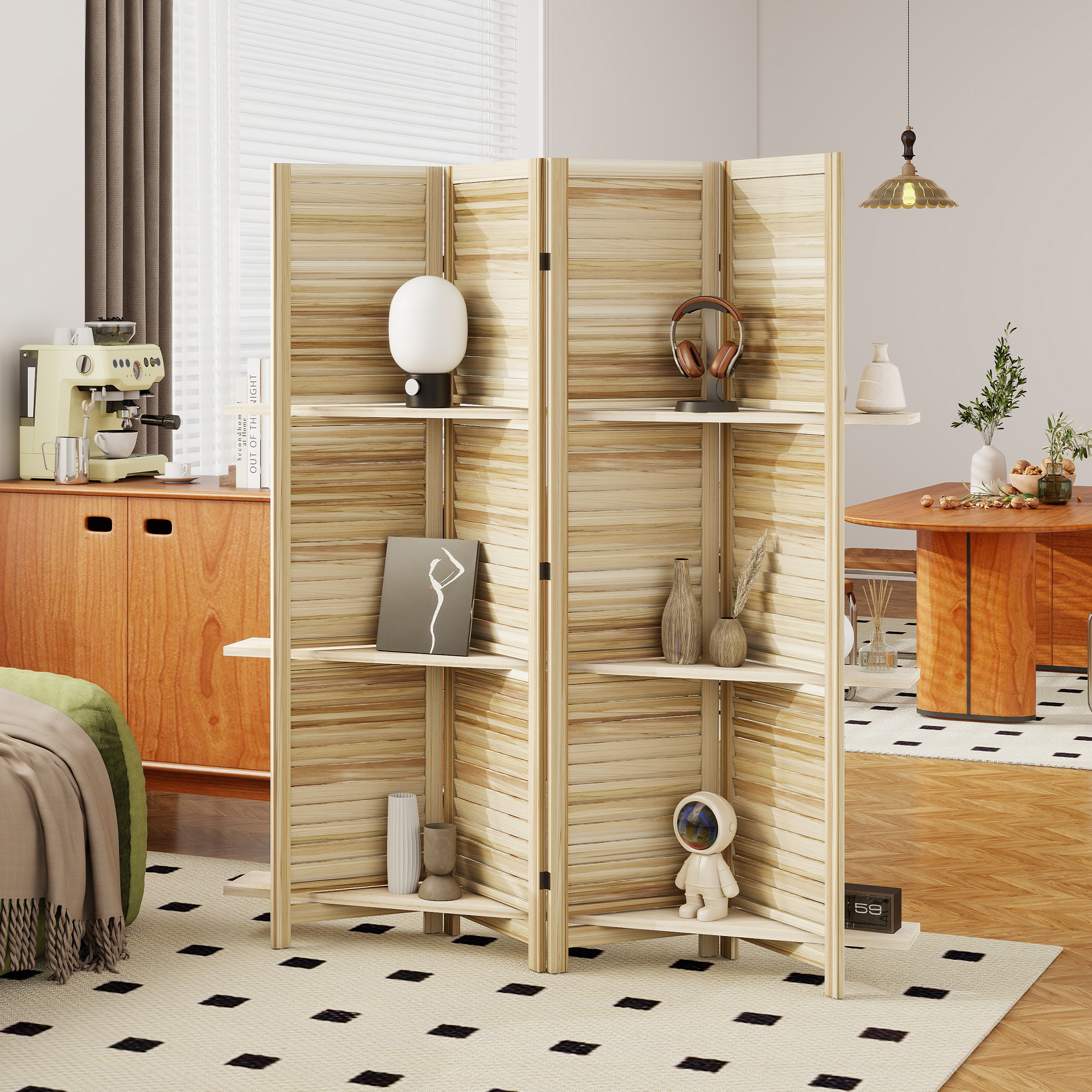 3 étagères intégrées décorées