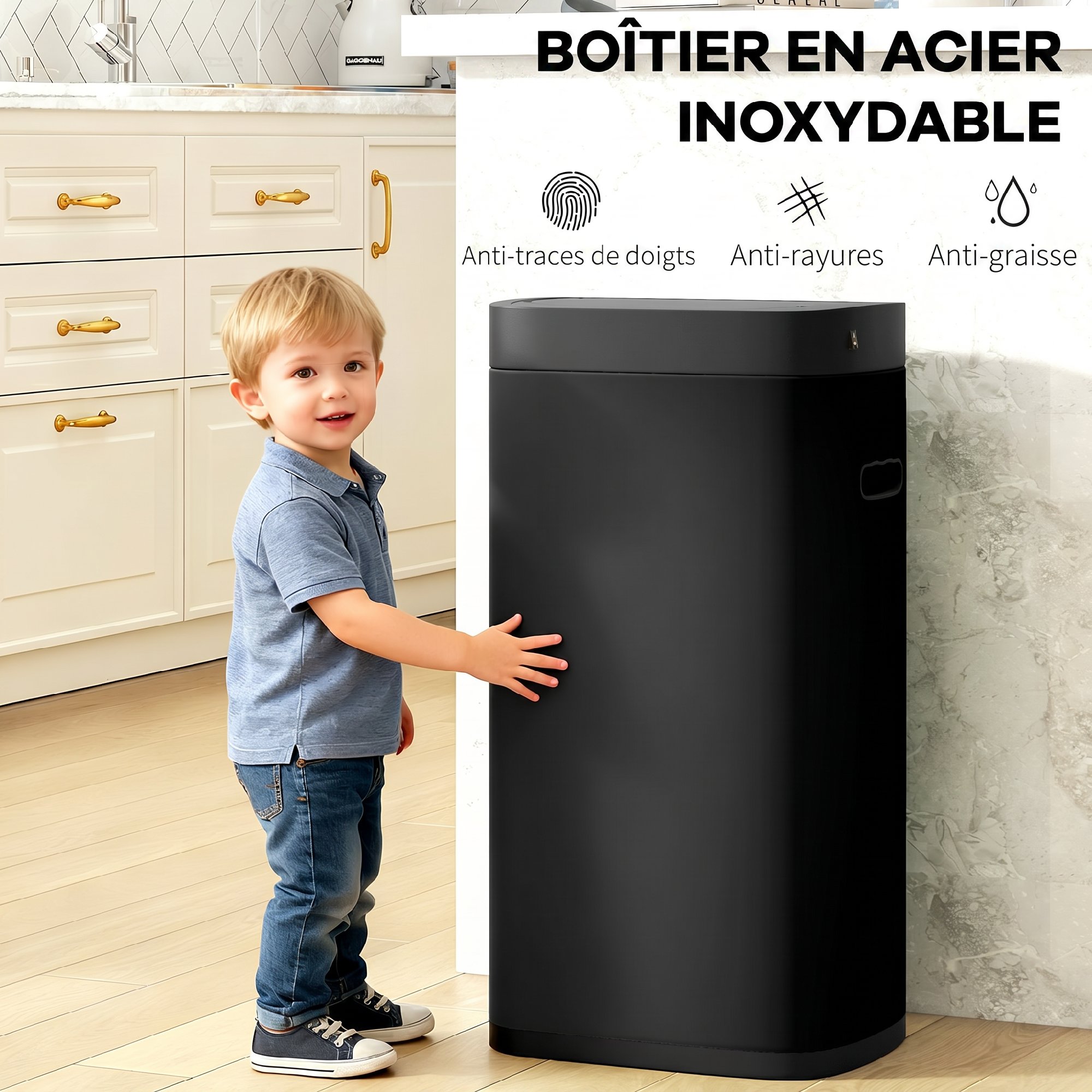 Conception sans bac intérieur anneau maintien sac