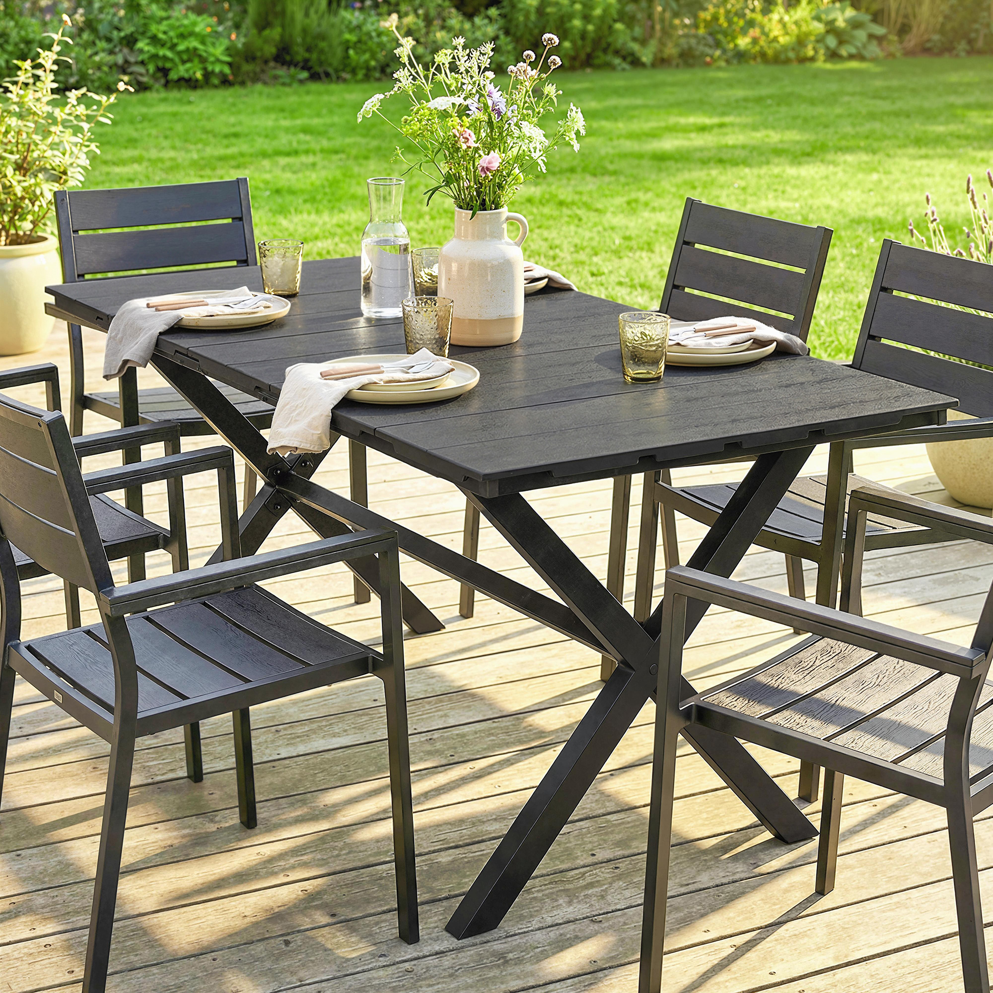 Table de jardin rectangulaire HDPE effet bois 150x90cm - Vue 6