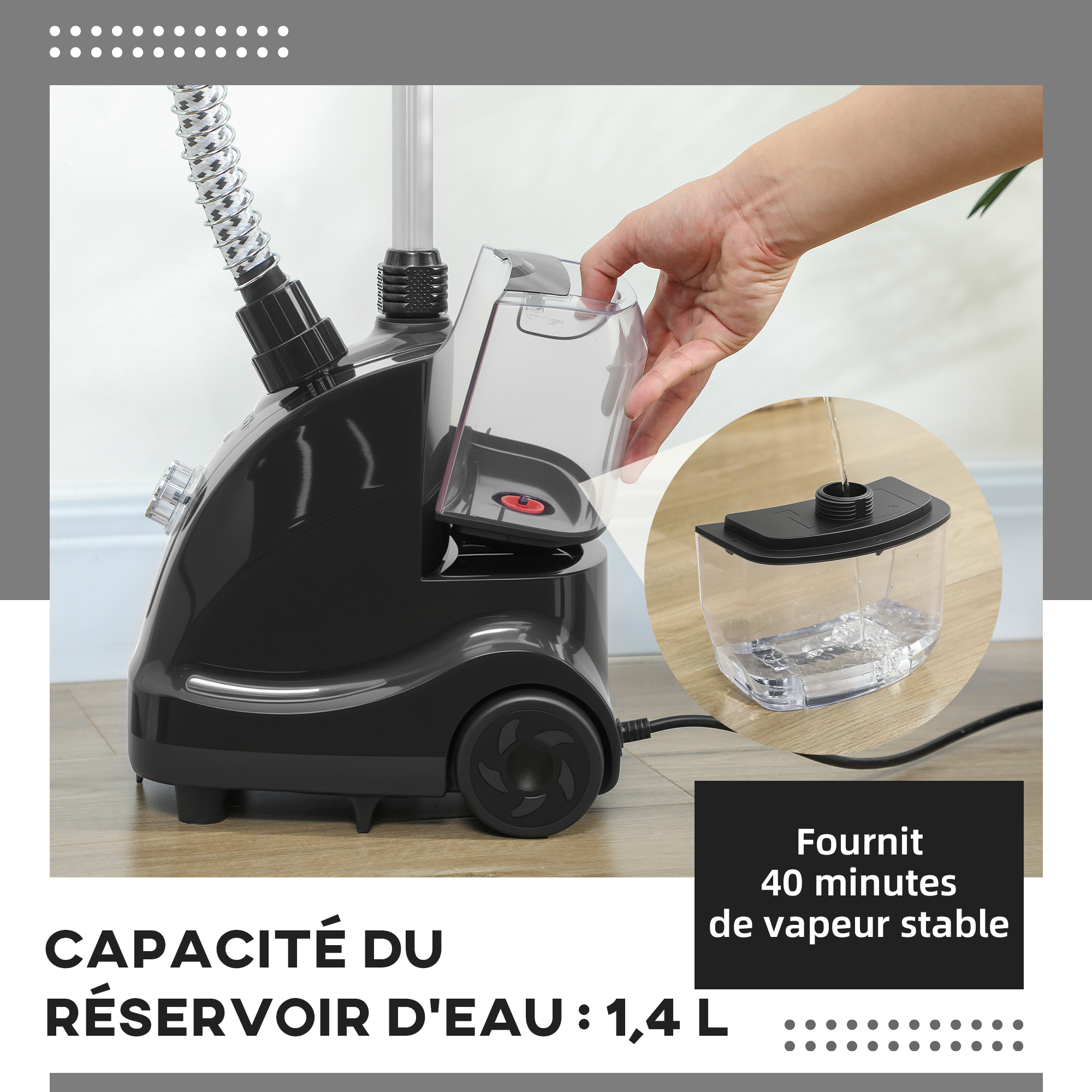 Défroisseur vapeur vertical tige télescopique