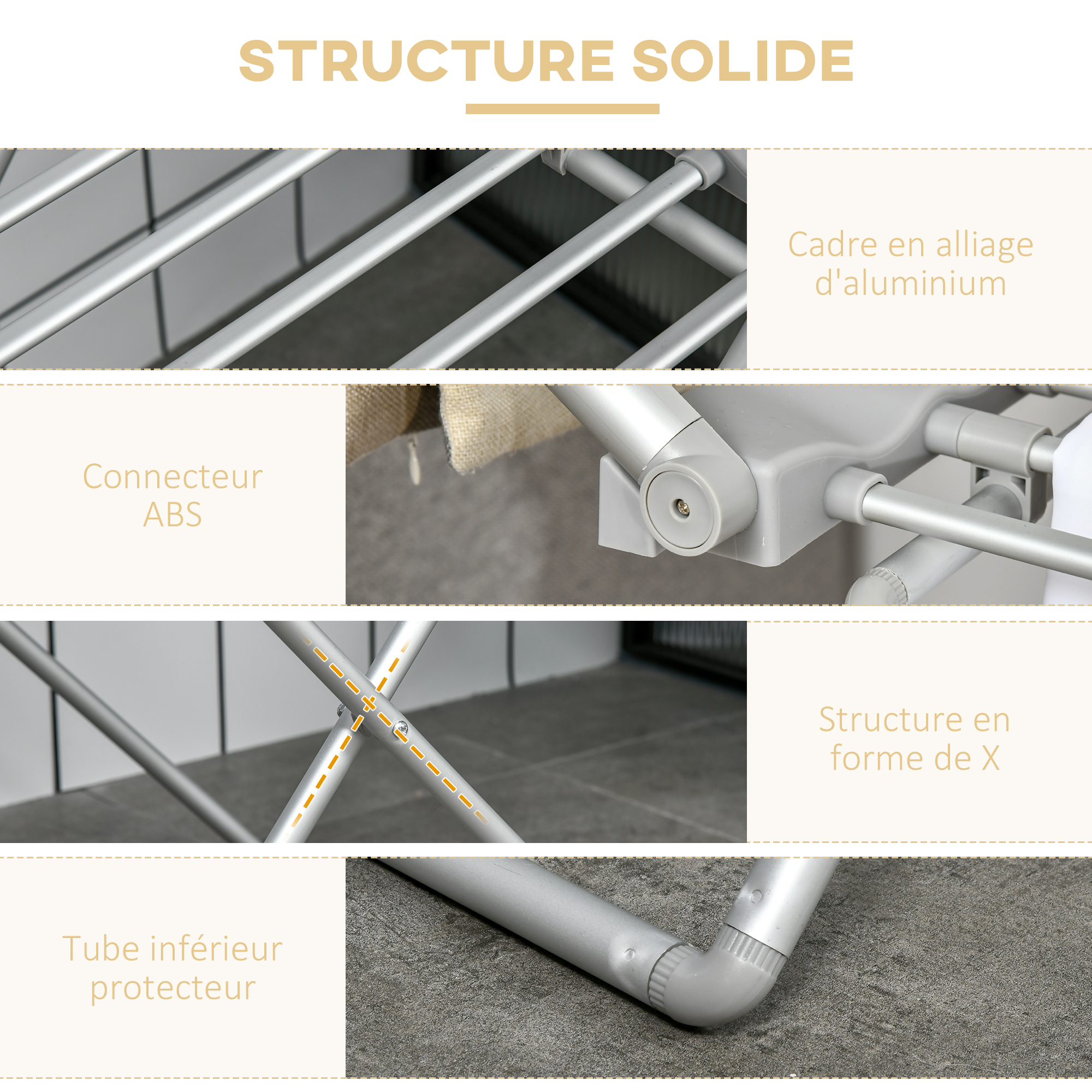 Cadre alliage aluminium pieds anti‑rayures