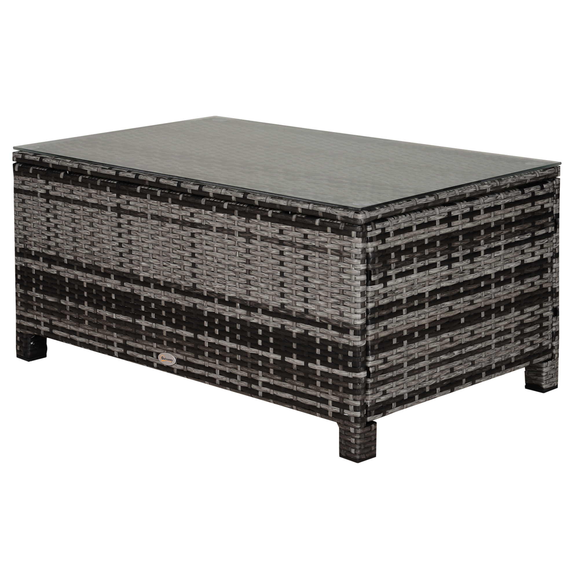 Table basse jardin rotin PE gris avec plateau verre vue générale