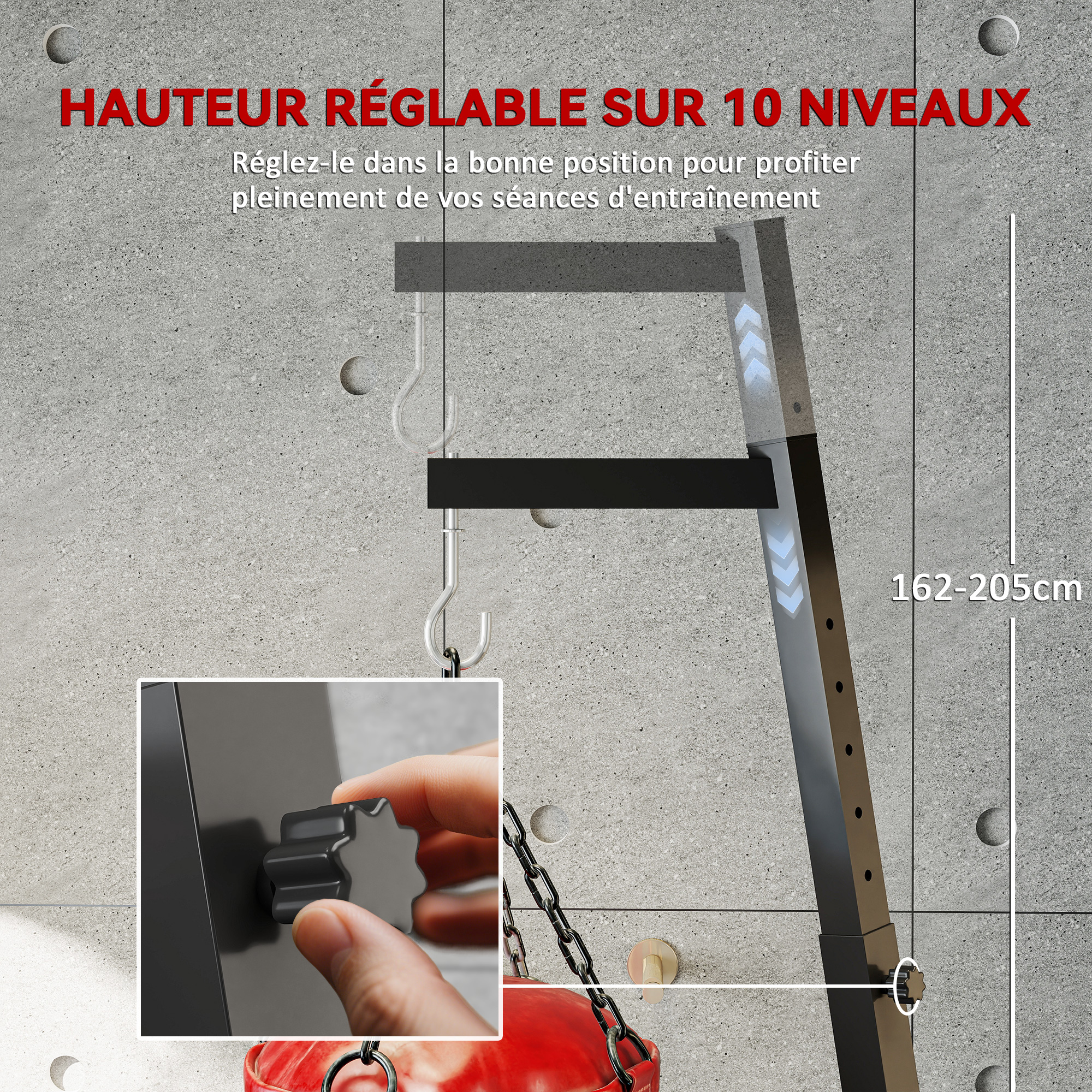 Support de sac de frappe sur pieds pliable réglable en hauteur avec ...