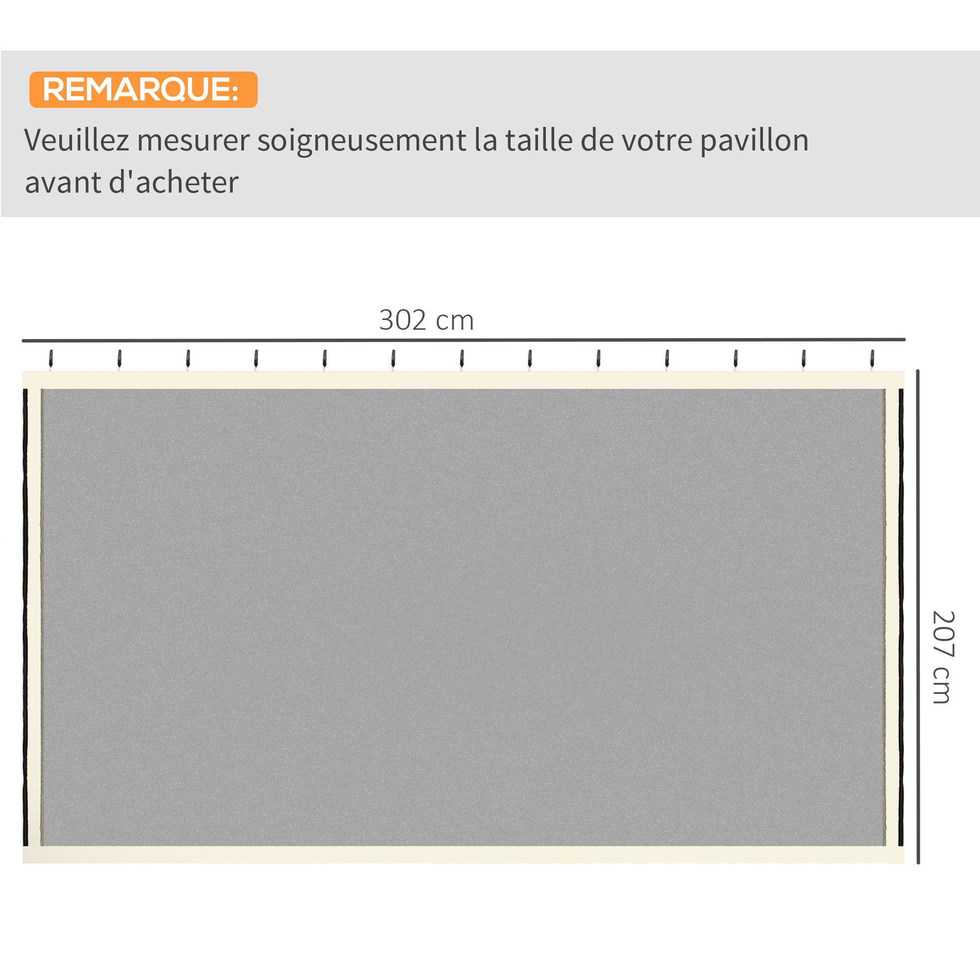 Dimensiones de la mosquitera para cenadores de 3x3 m: 302 cm x 207 cm