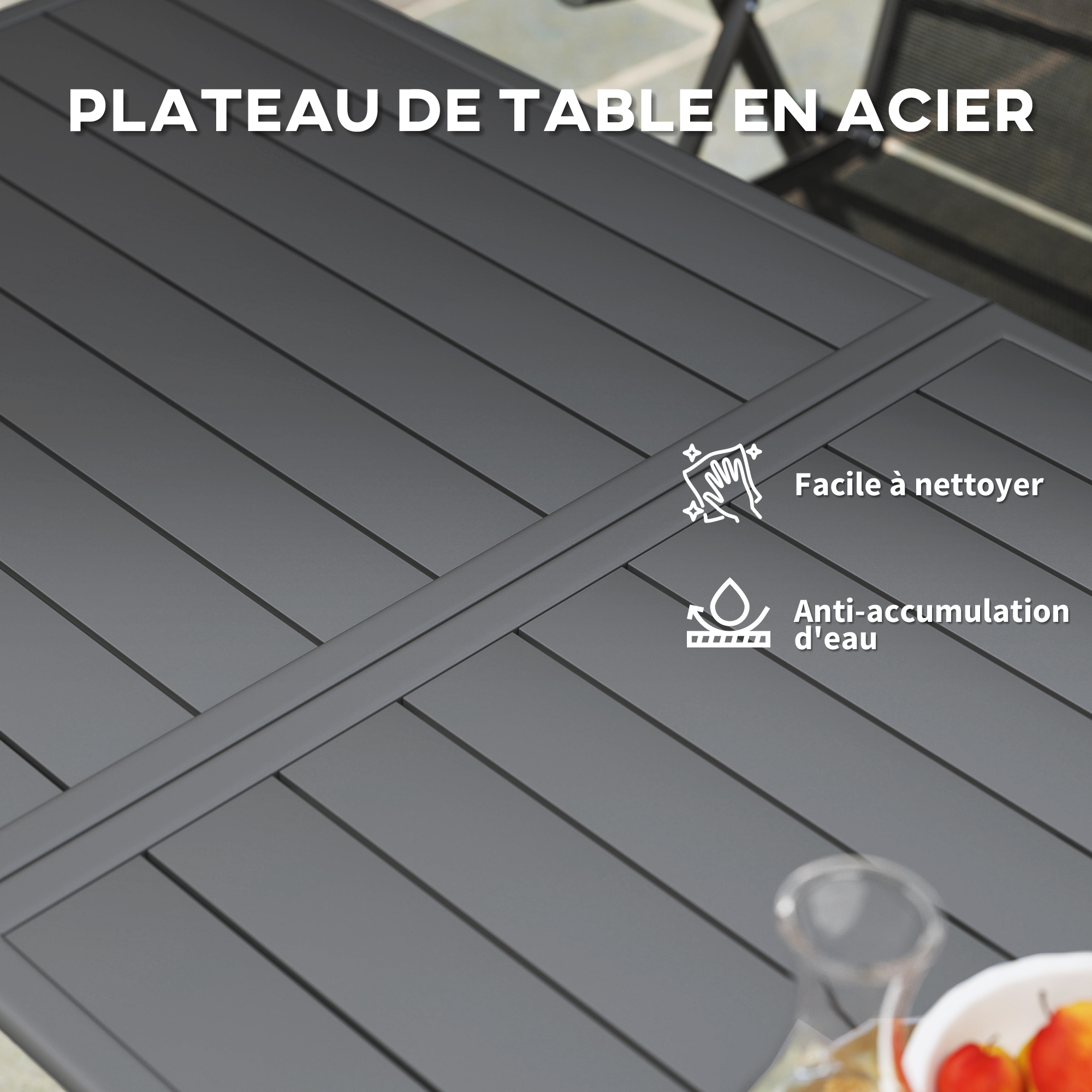 Table de jardin rectangulaire acier lattes 150x80cm - Vue 2