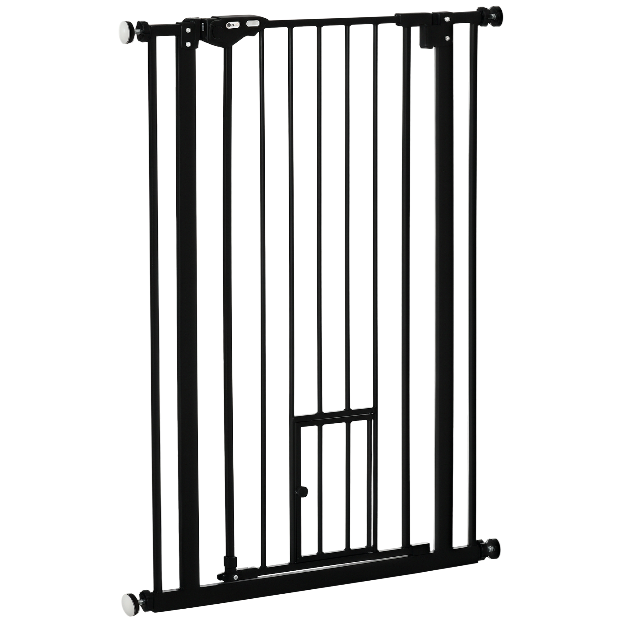  Barrière de sécurité animaux de 104H cm conception haute avec porte chat fermeture automatique système de double verrouillage sans percage de 74 à 80 cm acier noir