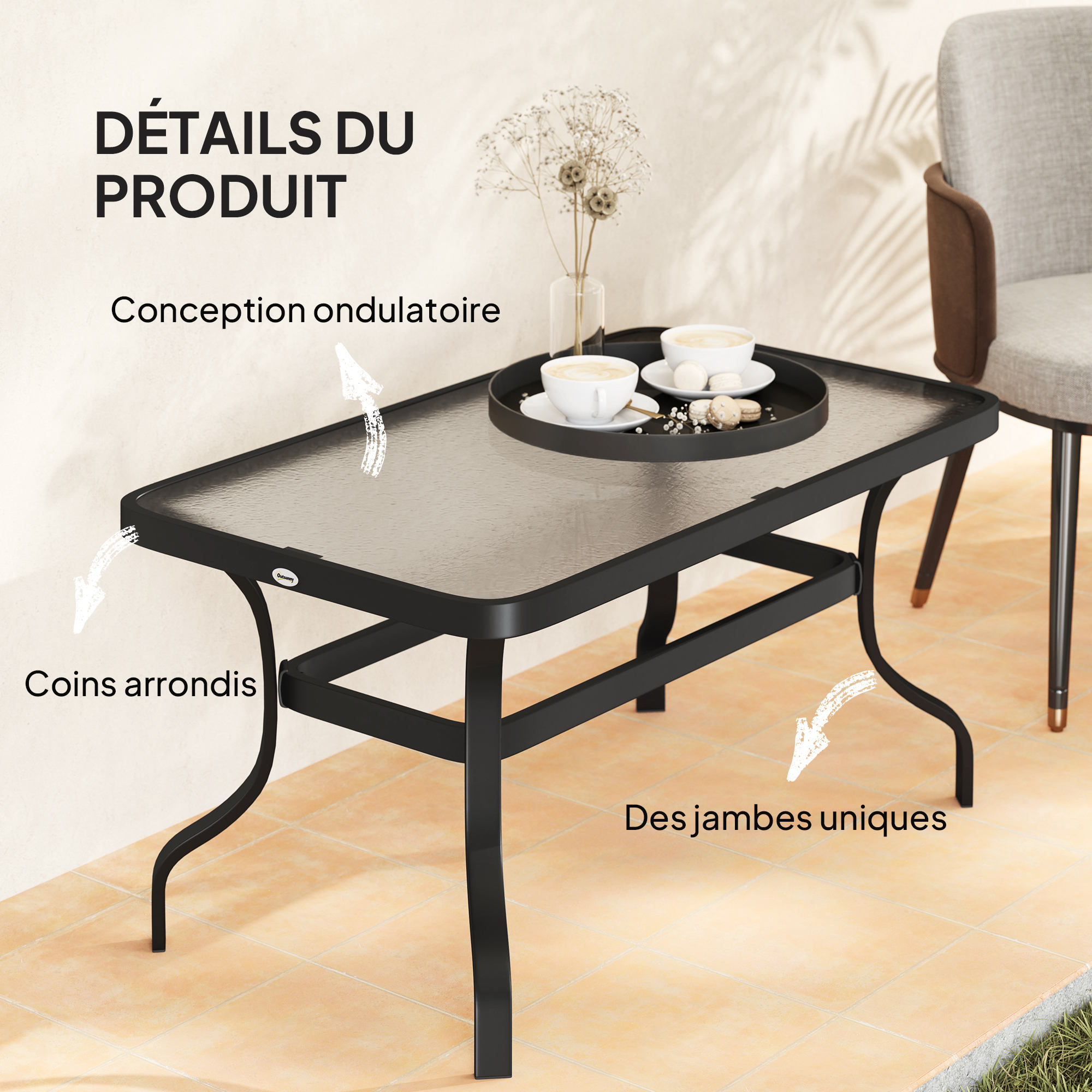 Table basse exterieure verre trempe 3.5cm motif ondule 95x55cm - Vue 3