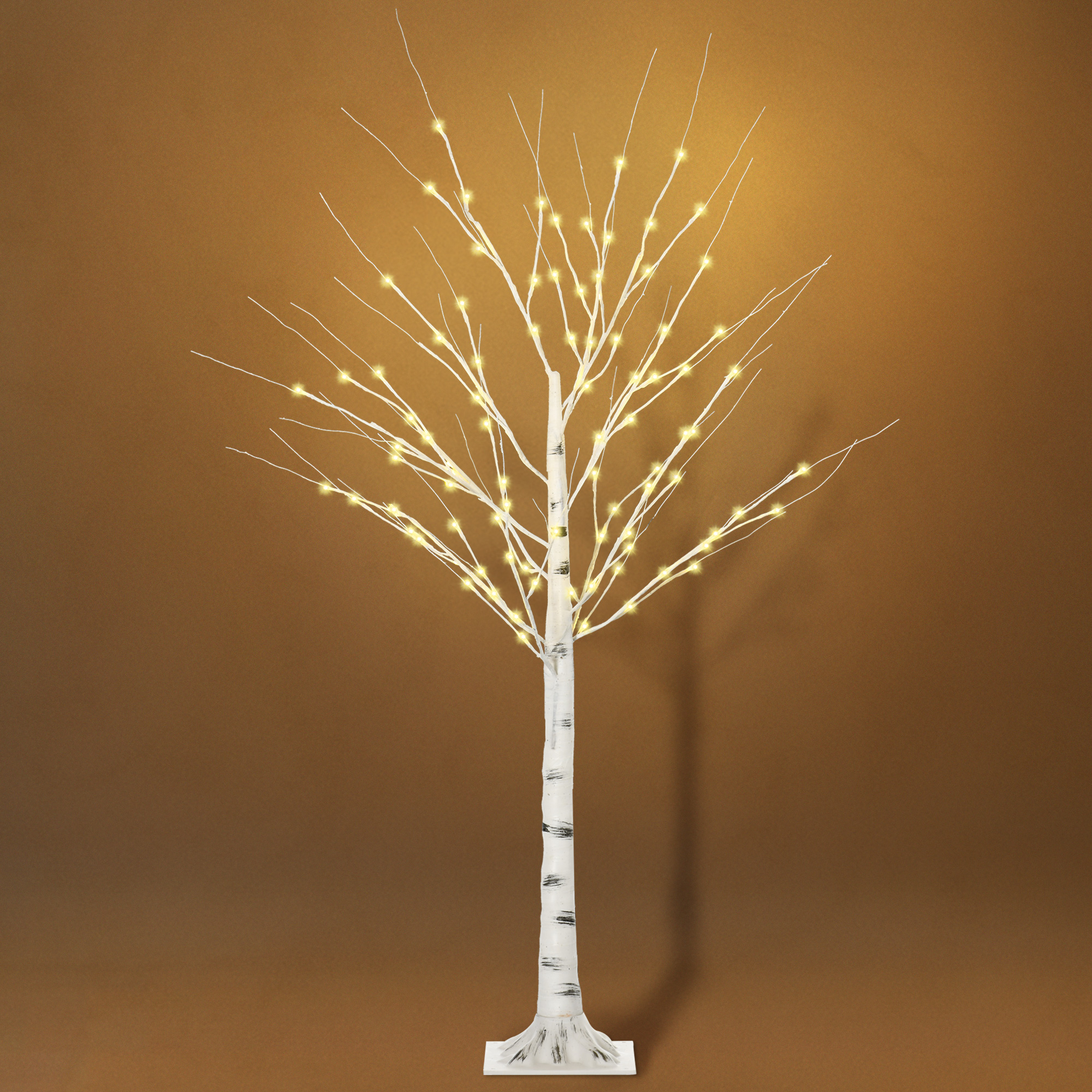 Arbre lumineux LED décoratif blanc, 96 LED blanc chaud, 150 cm, aspect bouleau, usage intérieur, IP44, décoration de Noël