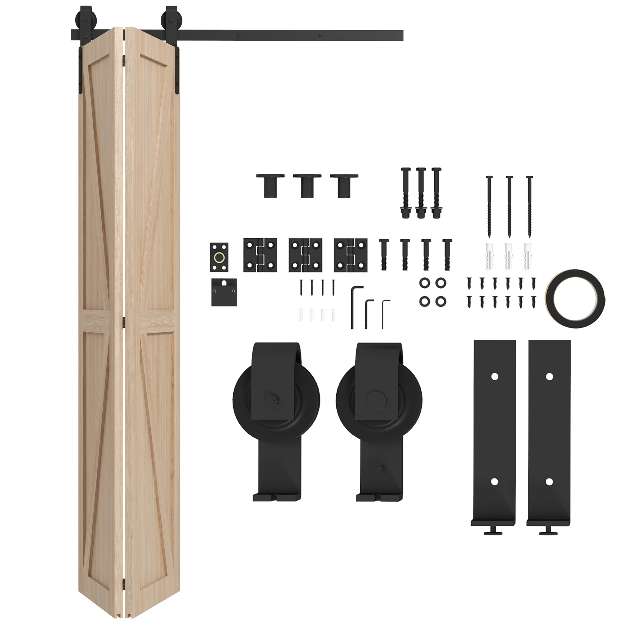 Kit de riel para puerta corredera de 1,20 m con rodillos, bisagras y herrajes completos