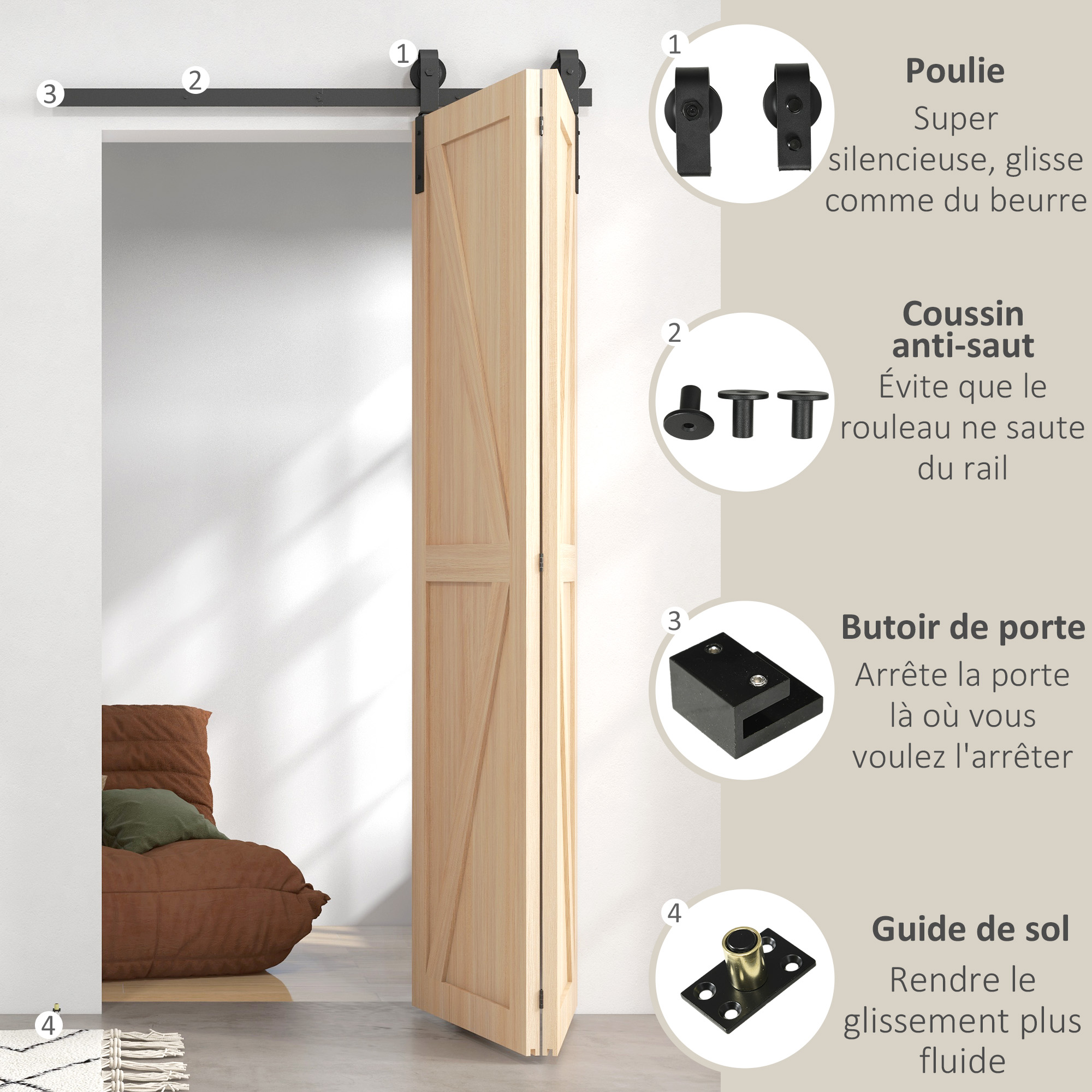 Detalle super silencioso polea amortiguador anti-salto tope de puerta guía de piso