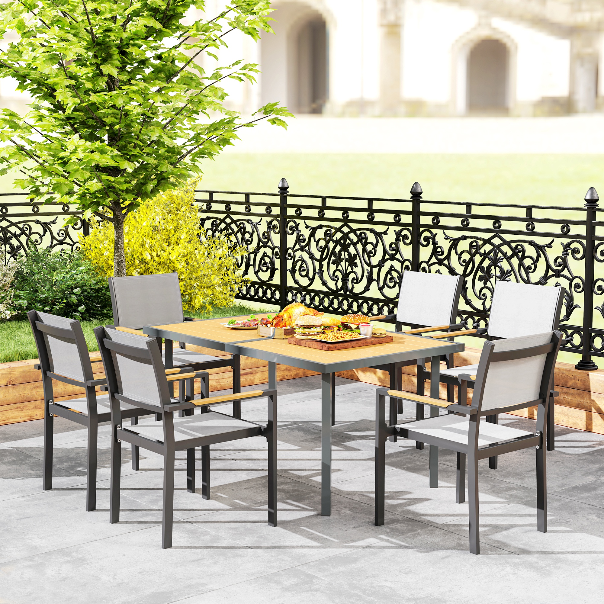 Table de jardin rectangulaire acier galvanise effet bois 150x90cm - Vue 3