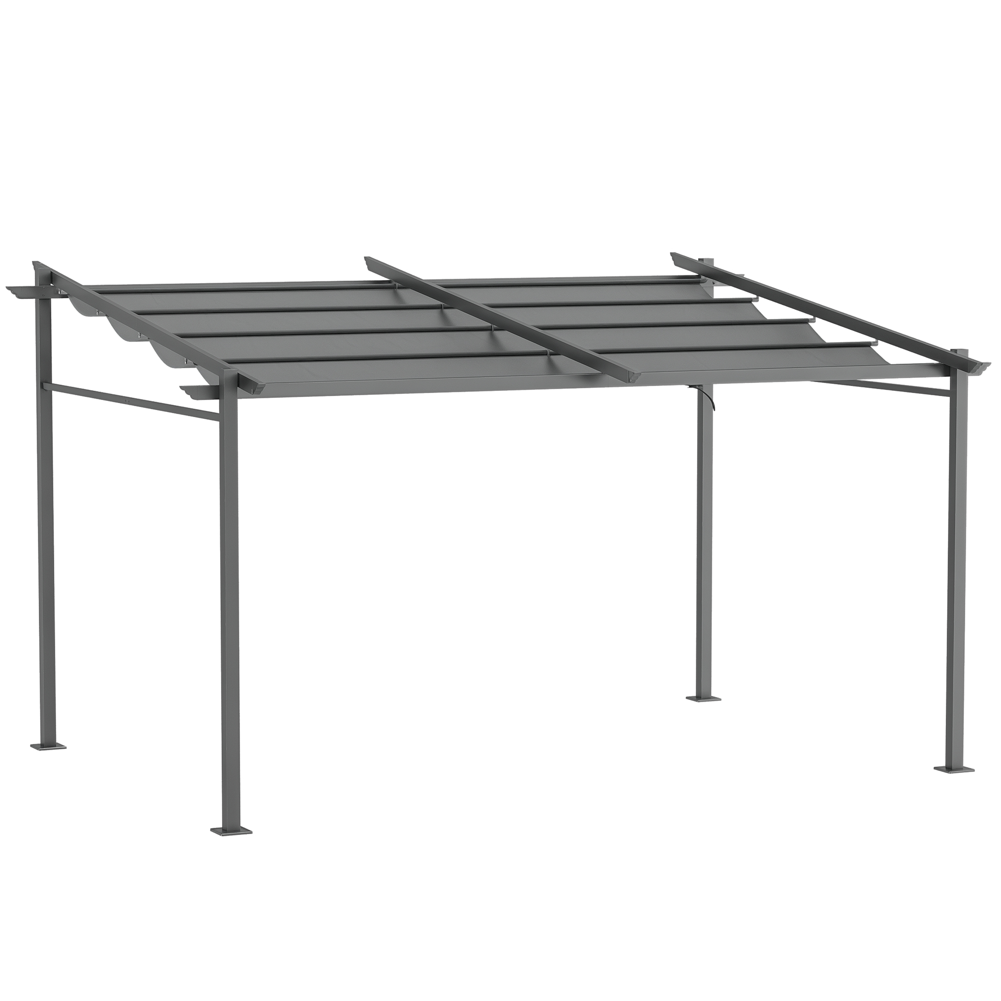 Pergola rétractable de jardin sur fond blanc vue d'ensemble