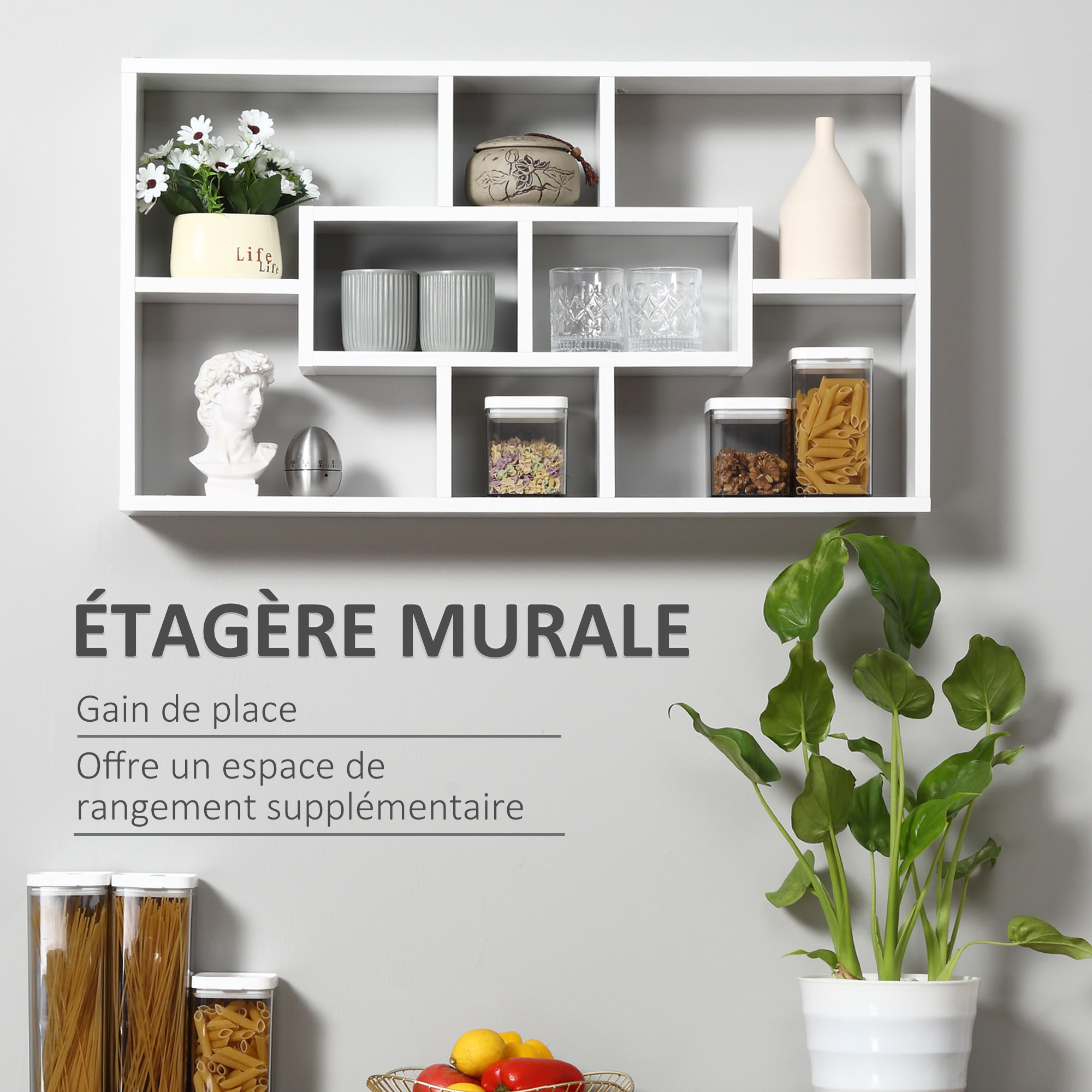 Étagère murale blanche à 8 compartiments déco