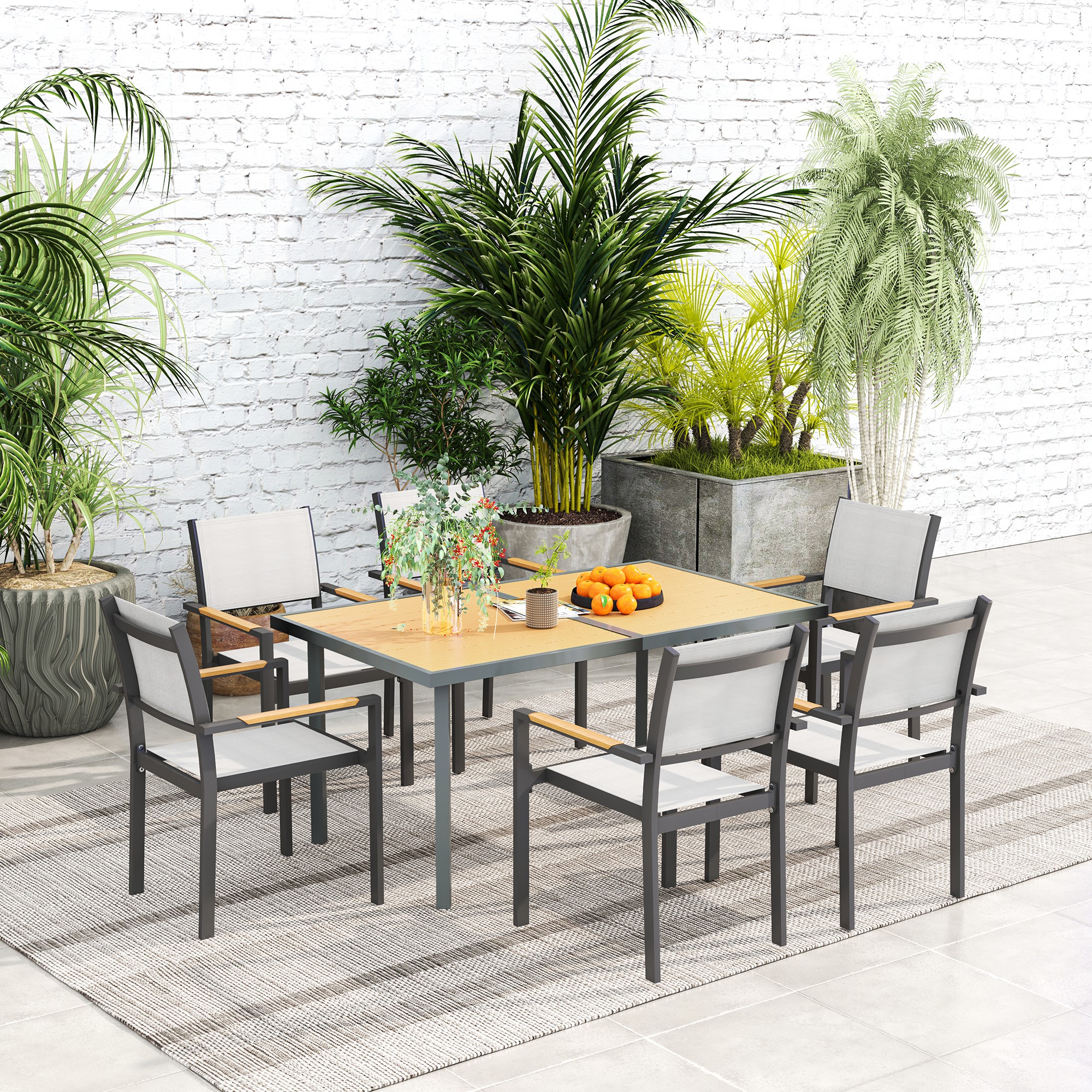 Table de jardin rectangulaire acier galvanise effet bois 150x90cm - Vue 5