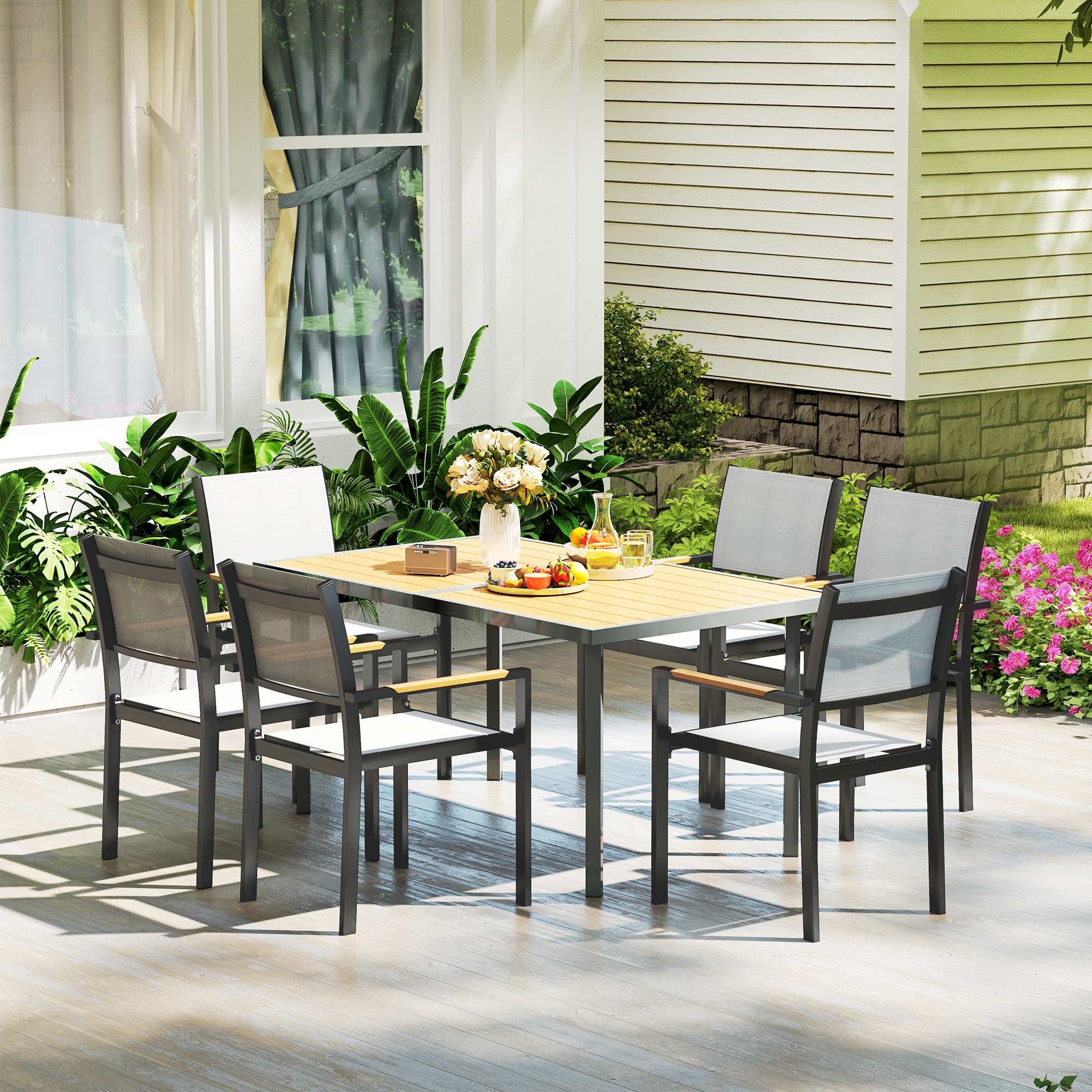 Table de jardin rectangulaire acier galvanise effet bois 150x90cm - Vue 4