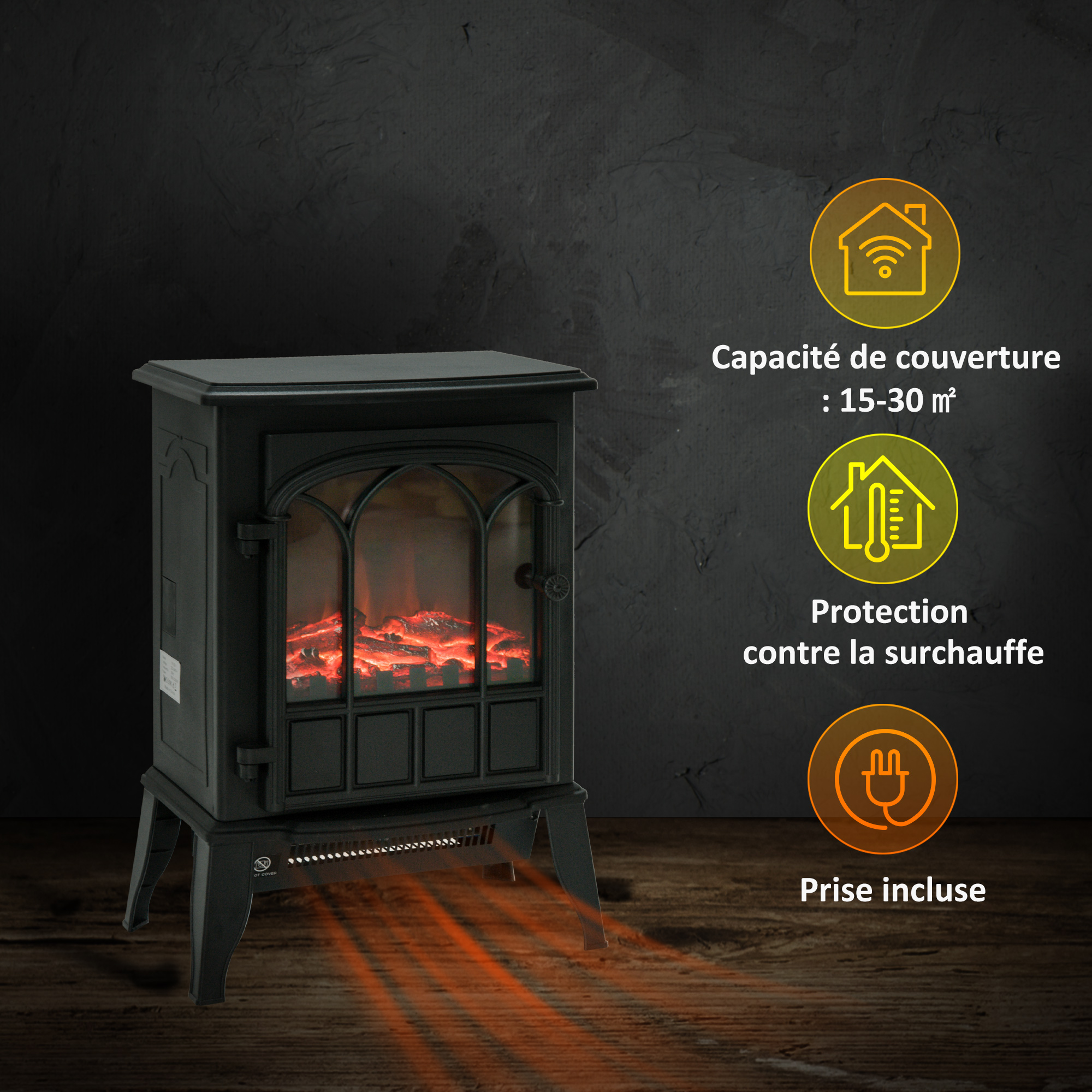 Boutons rotatifs réglage température et intensité de flamme