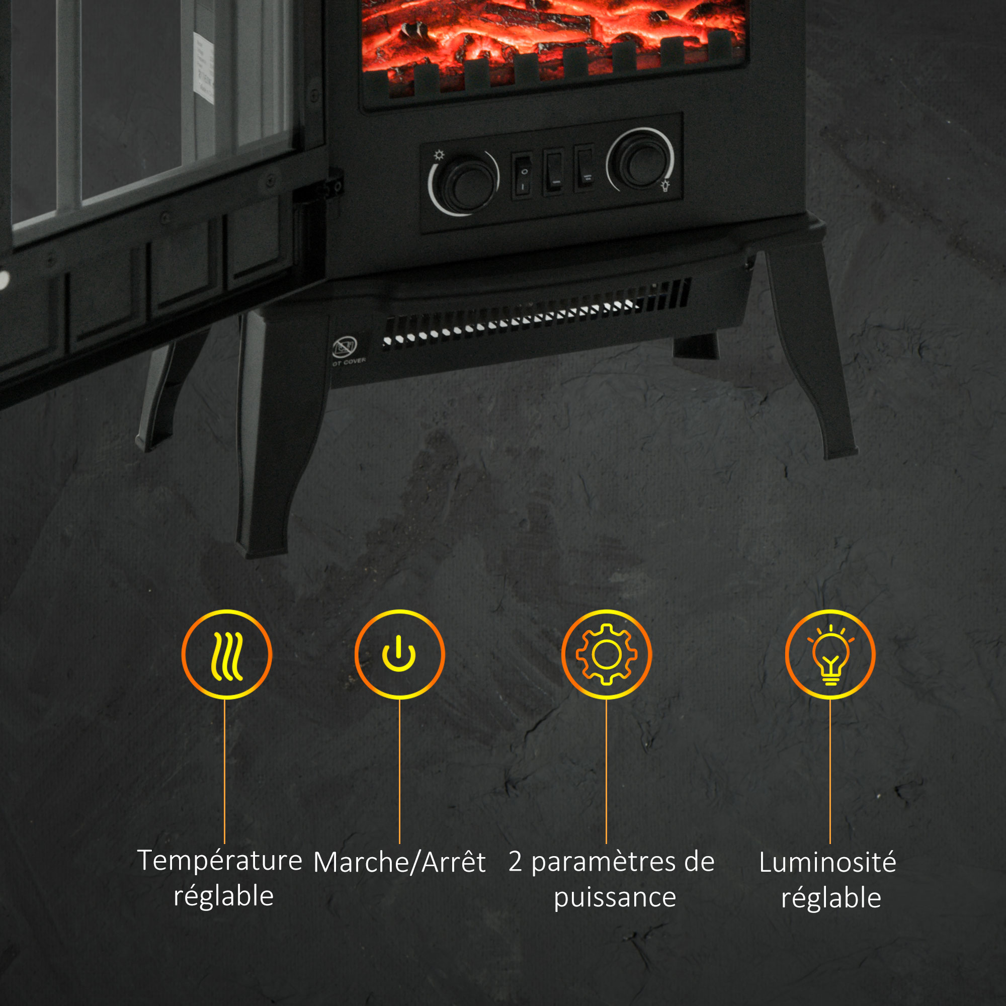 Effet flamme LED réaliste, fonctionnement indépendant du chauffage