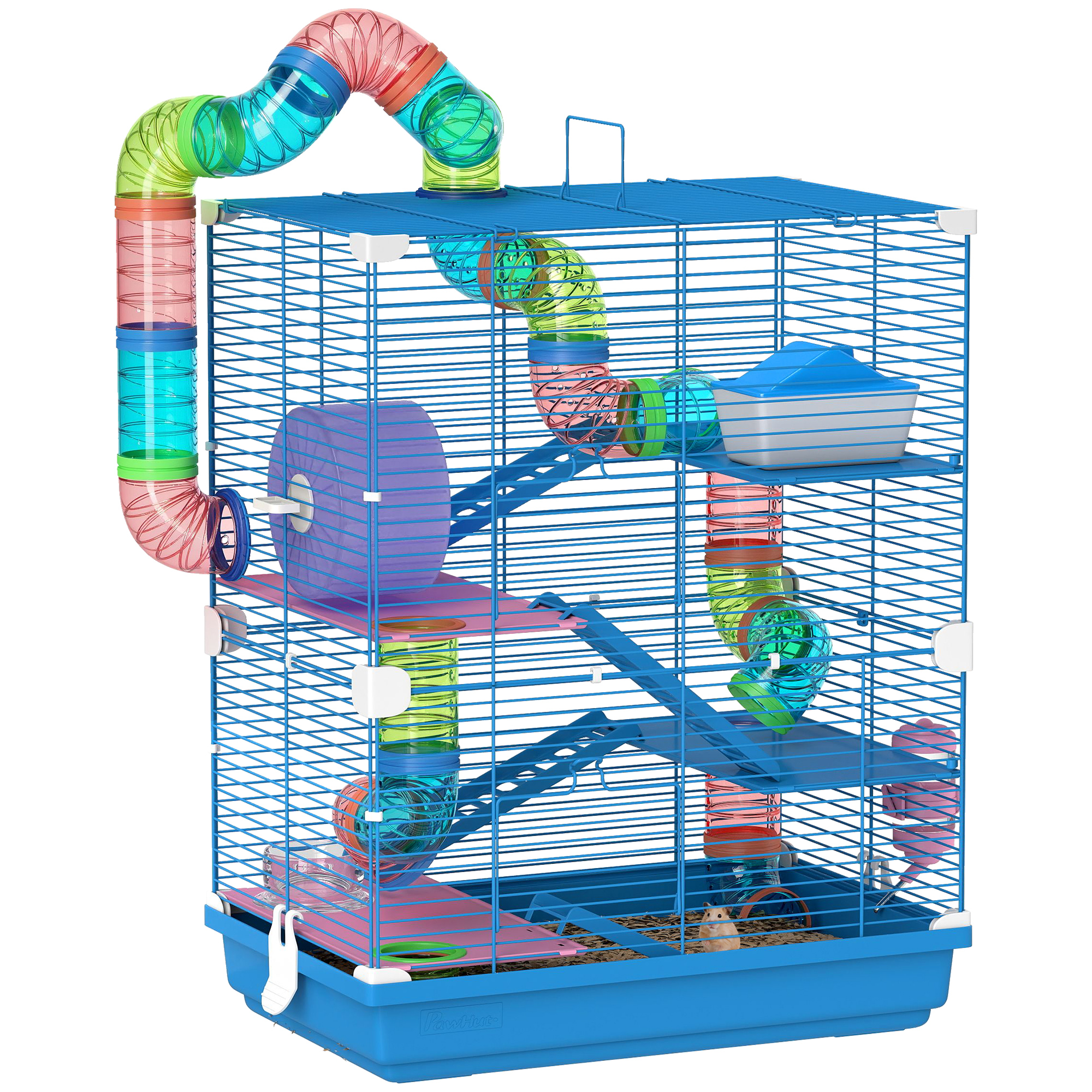 5-stöckiger Hamsterkäfig mit Tunnel, Laufrad und Futternapf