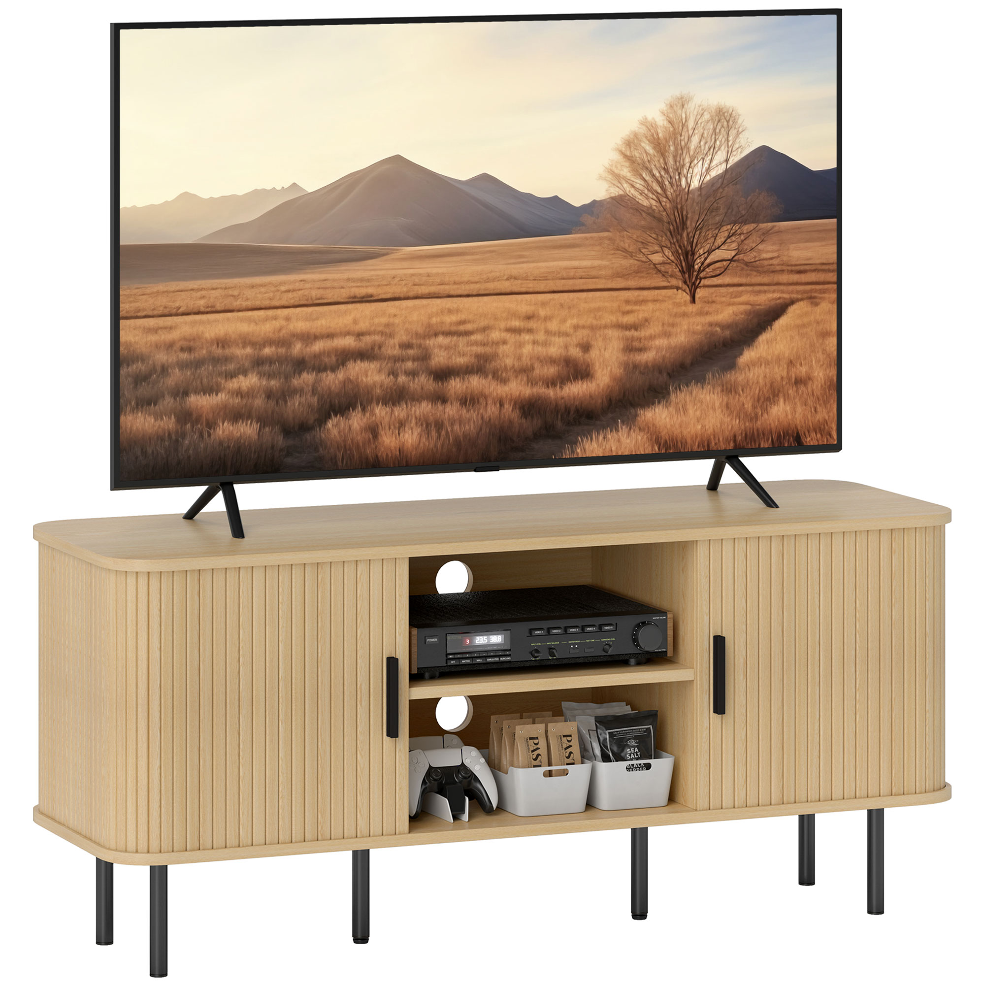 Meuble TV chêne avec portes tambour