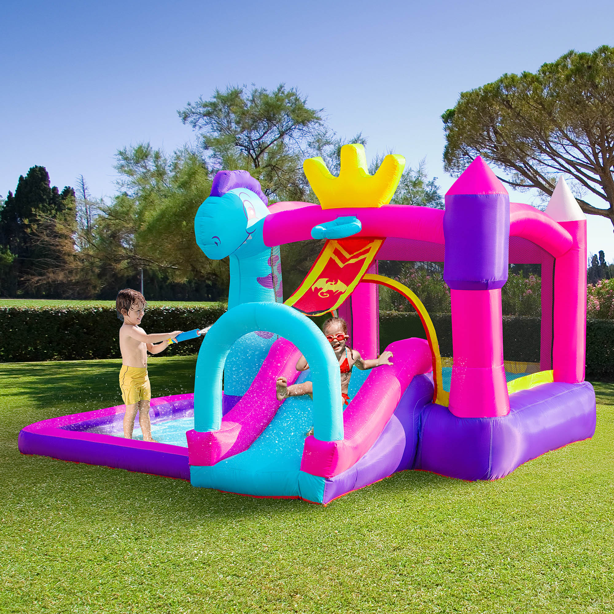 Château gonflable avec toboggan Irovami - détail des aires de jeu