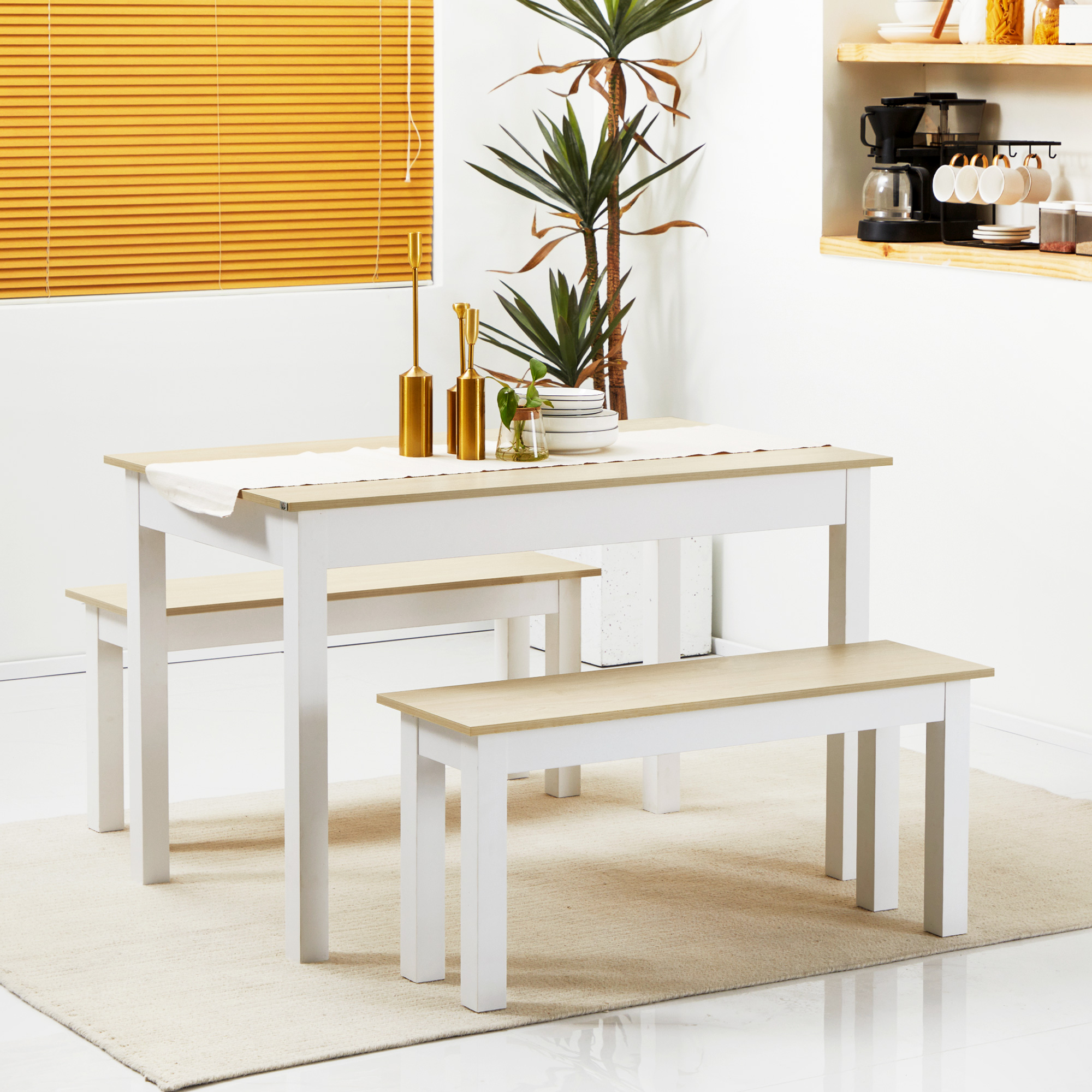 Set 3 pièces table + 2 banquettes style contemporain - détail