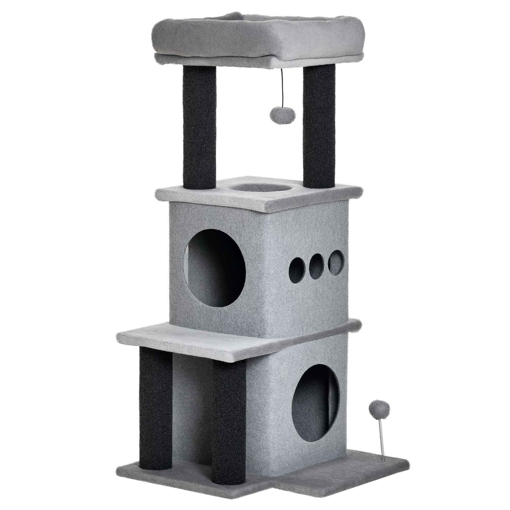 Arbre à chats design cosy chic multi-équipements centre d'activités niches plateformes lit jeu boule feutres amovibles lavables panneaux de particules peluche courte 48 x 48 x 100 cm gris