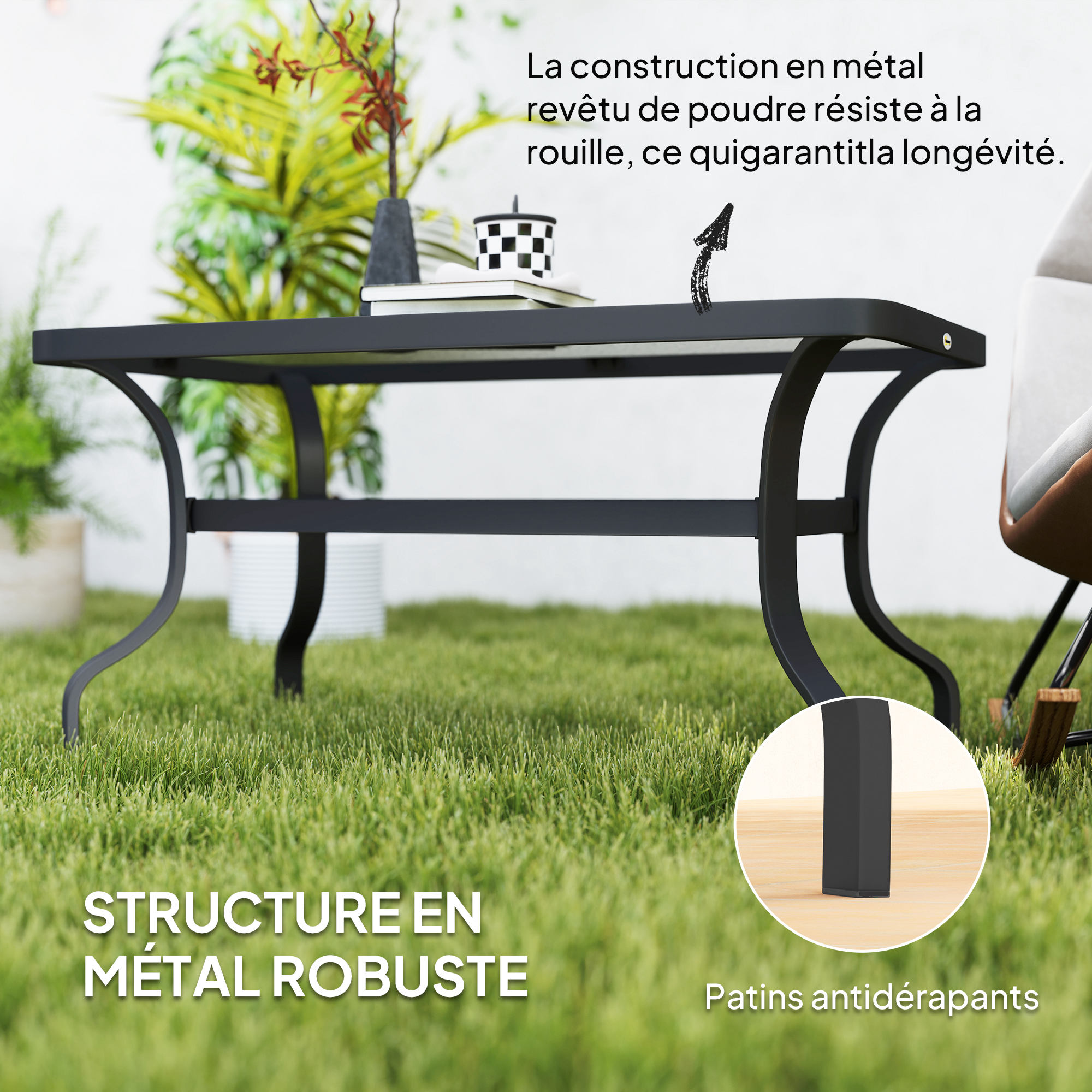 Table basse exterieure verre trempe 3.5cm motif ondule 95x55cm - Vue 2
