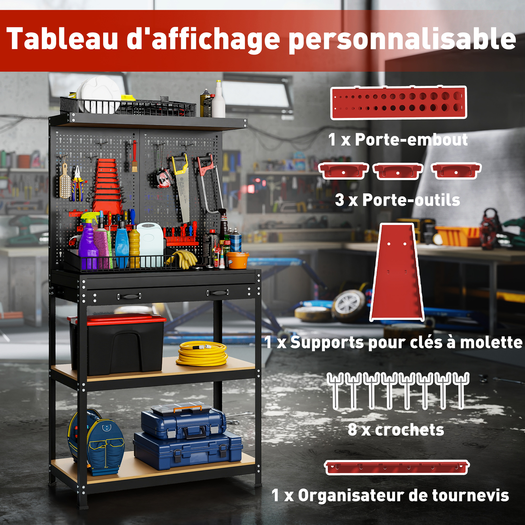 Panneau perforé avec crochets accessoires pour outils